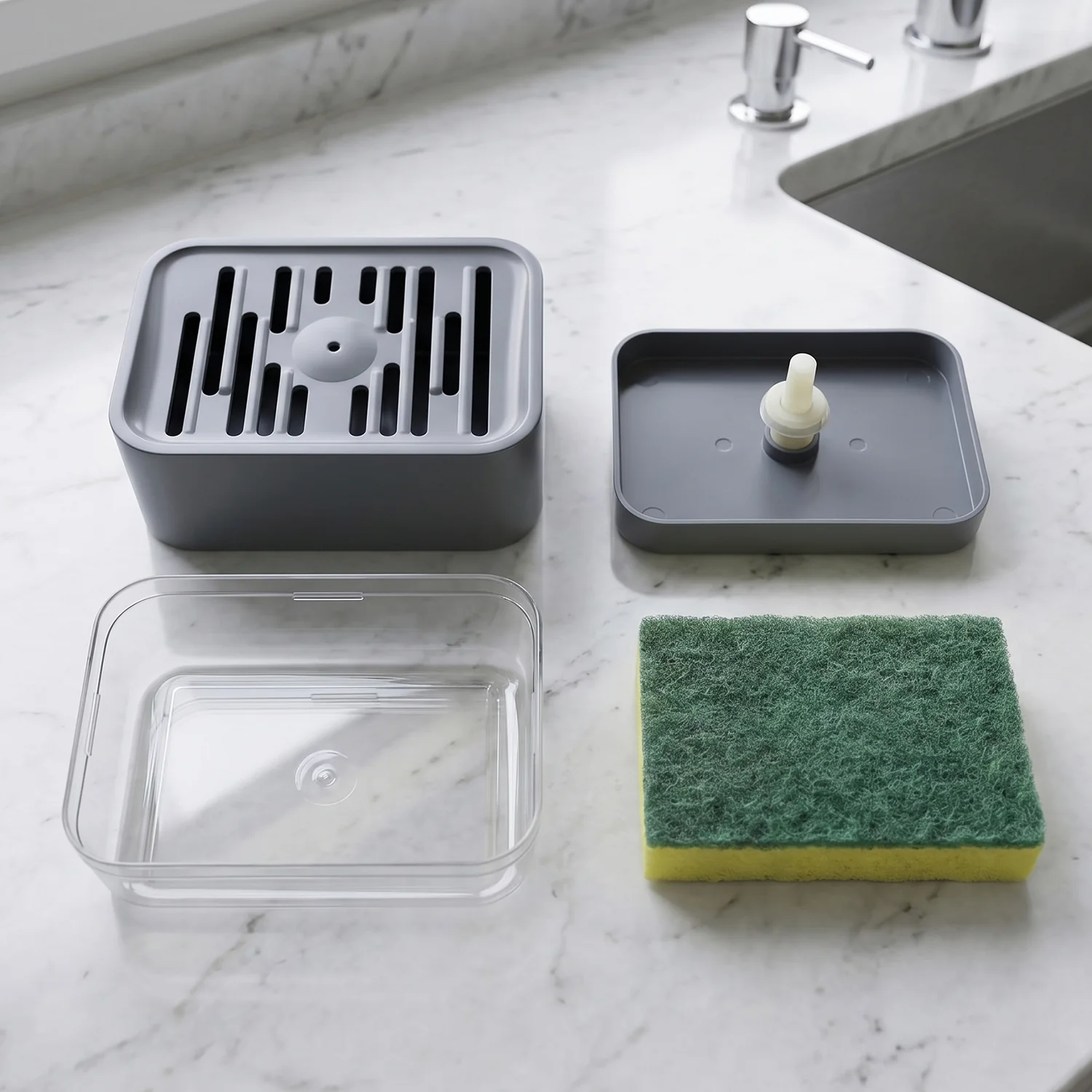 Soap Dispenser with Sponge Holder – Space-saving Kitchen Organizer - Image 7