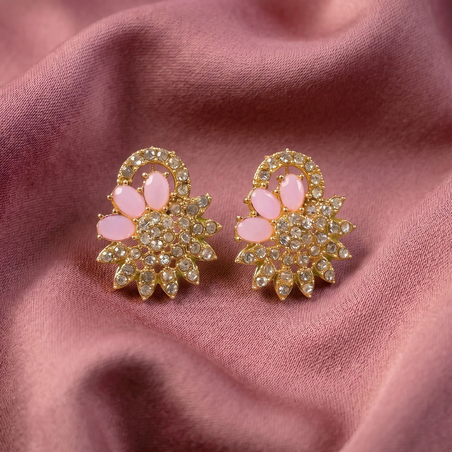 Soft Pink Plated Necklace & Earrings Set – Elegant Wedding Jewelry - Image 4