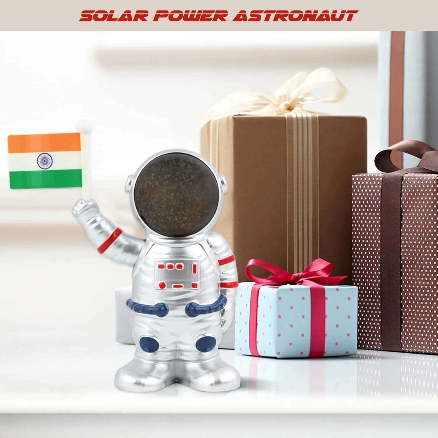 Solar Power Astronaut Ornament – Indian Flag Car Dashboard Décor - Image 3