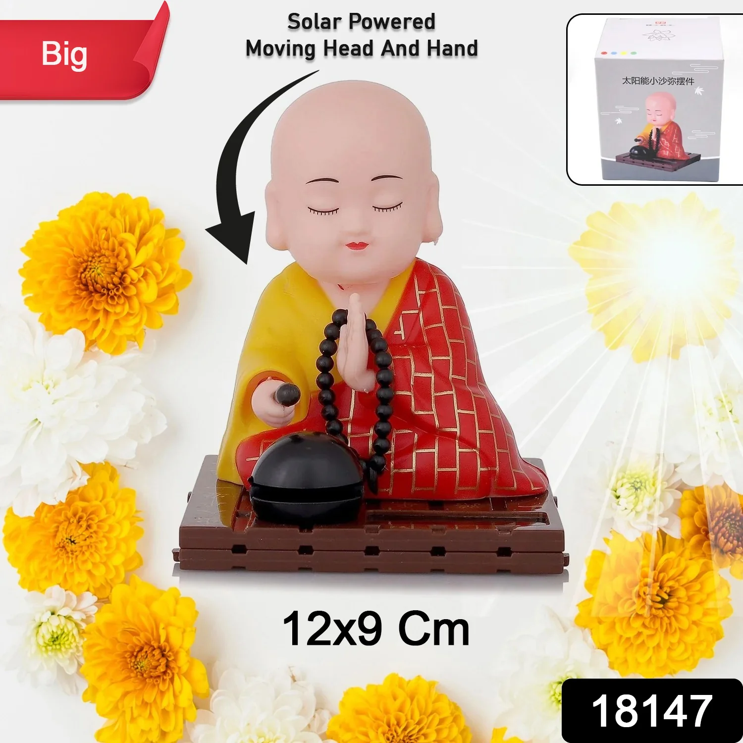Solar Buddha Statue – Moving Head & Hand Decor | Styleva - Image 3