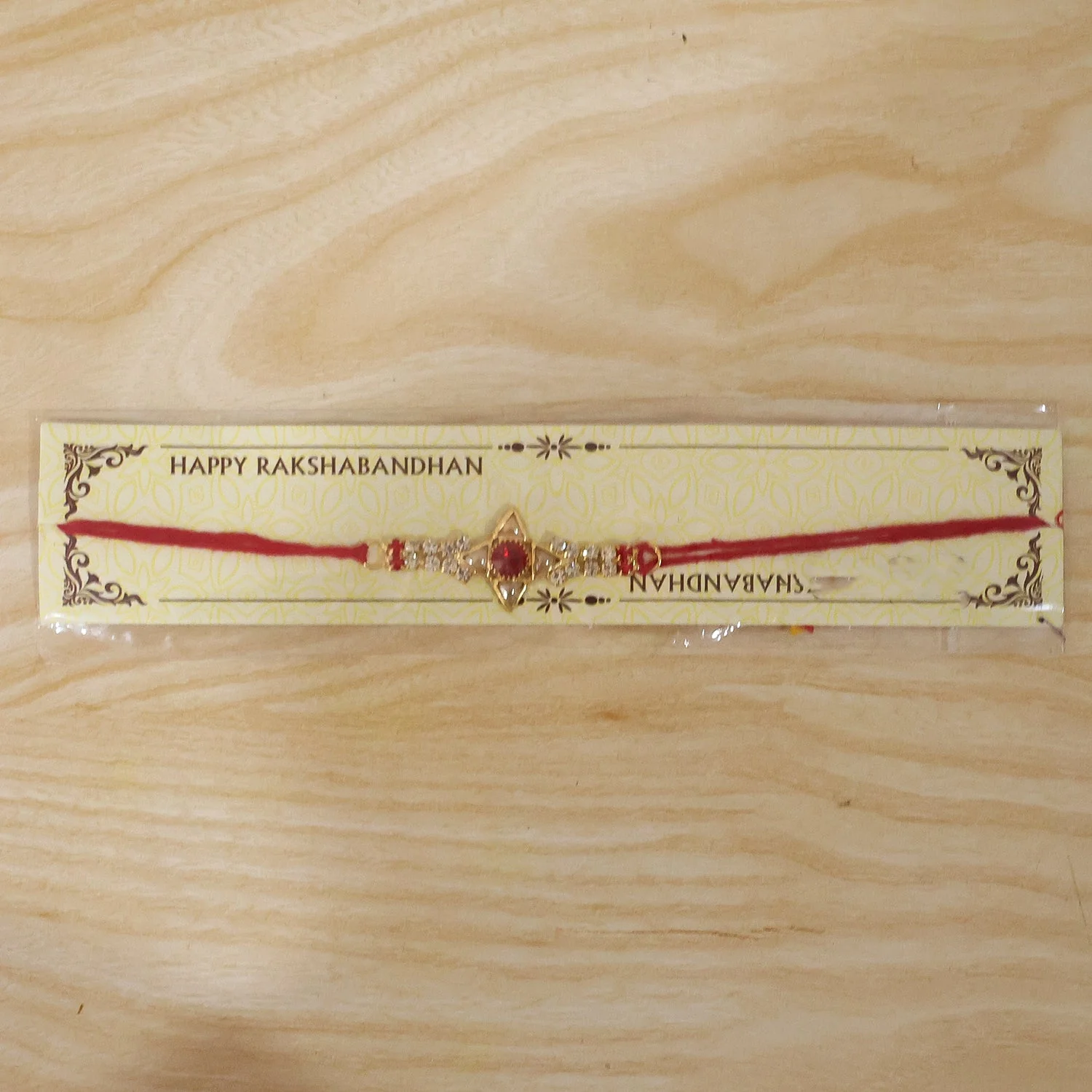 Rakhi for Brother – Sparkling Gold Marquise & Red Stone - Image 6