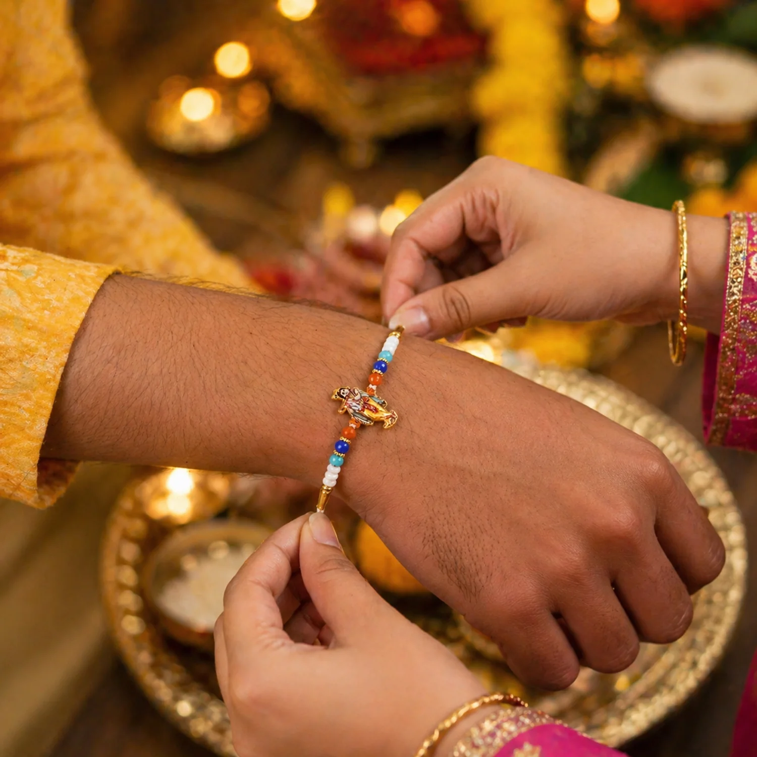 Shop Spiritual Rakhi with Lord Krishna Idol - Image 4