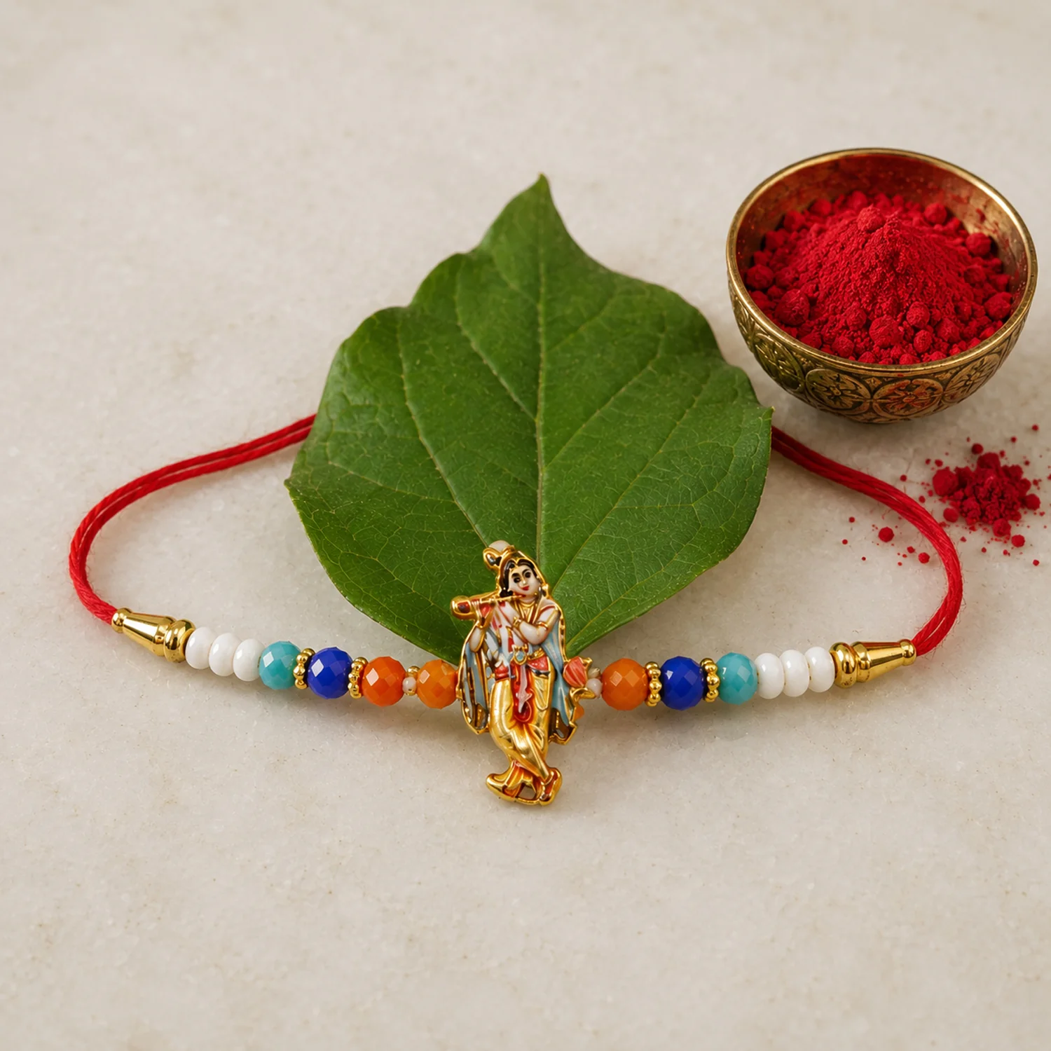 Shop Spiritual Rakhi with Lord Krishna Idol - Image 7