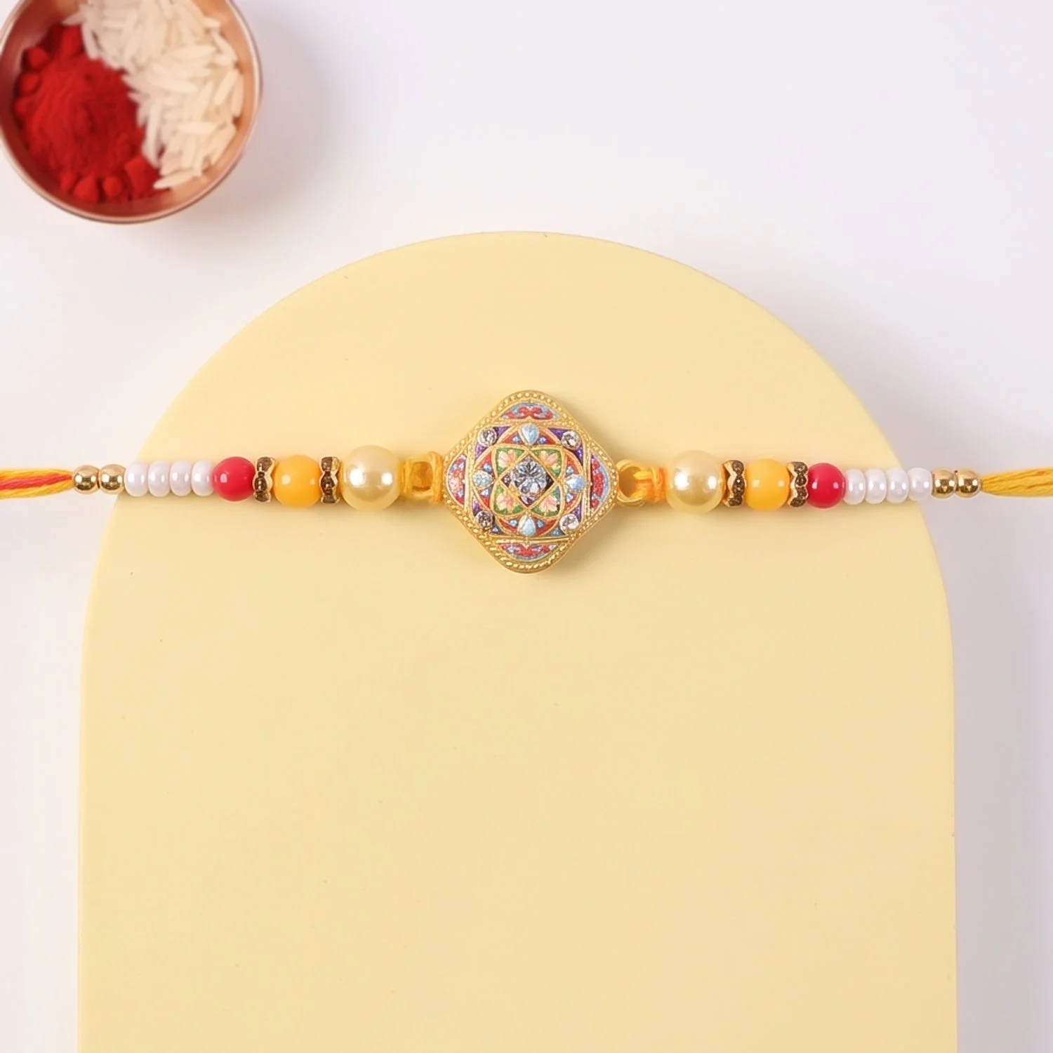 Square Kundan Stone Rakhi for Brother Bhai Raksha Bandhan Festival Special Gift Set - Image 2