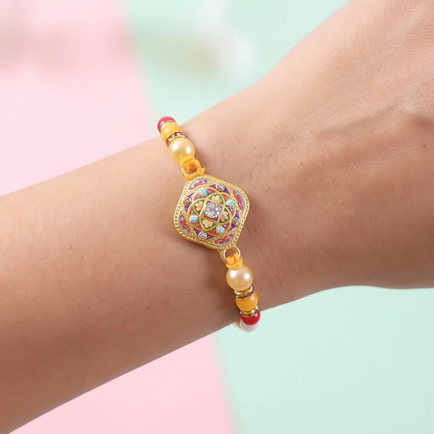 Square Kundan Stone Rakhi for Brother Bhai Raksha Bandhan Festival Special Gift Set - Image 4