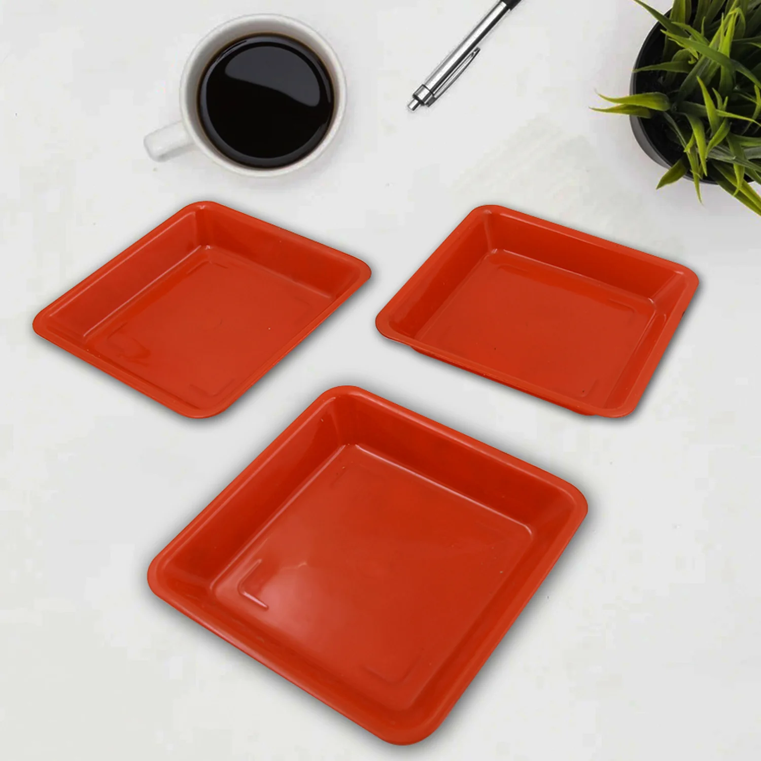Halwa Serving Tray Set – Durable Square Plastic 3-Pc | VoltDesk - Image 2