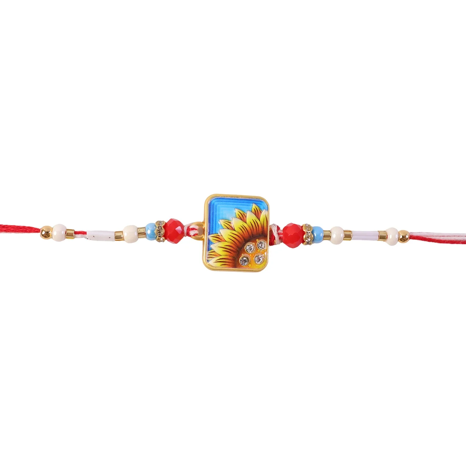 Square Sunflower Beads Rakhi for Brother Bhai Raksha Bandhan Festival Special Gift - Image 3