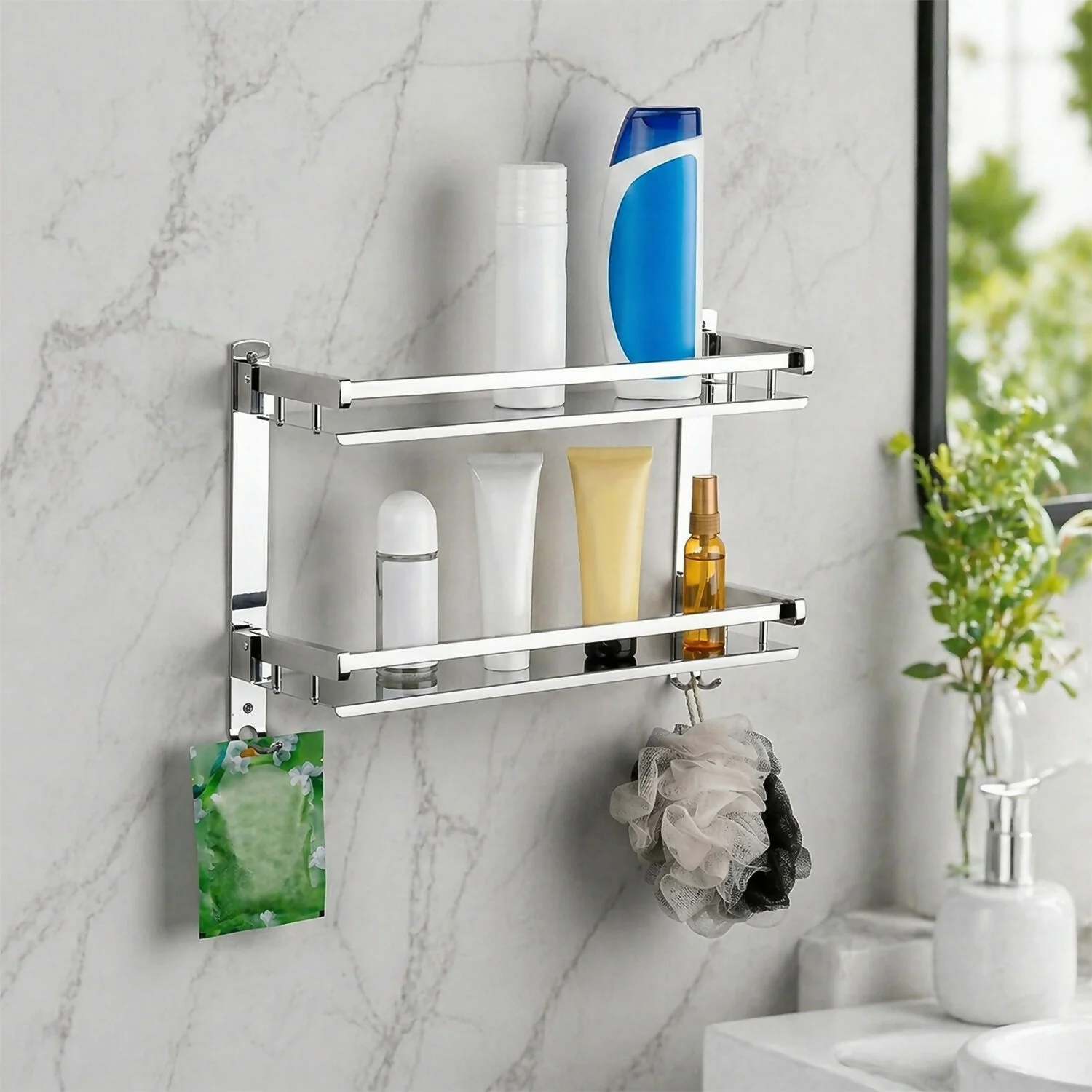 Wall Mount Bathroom Rack – Stylish 2-Layer Stainless Steel Storage - Image 3
