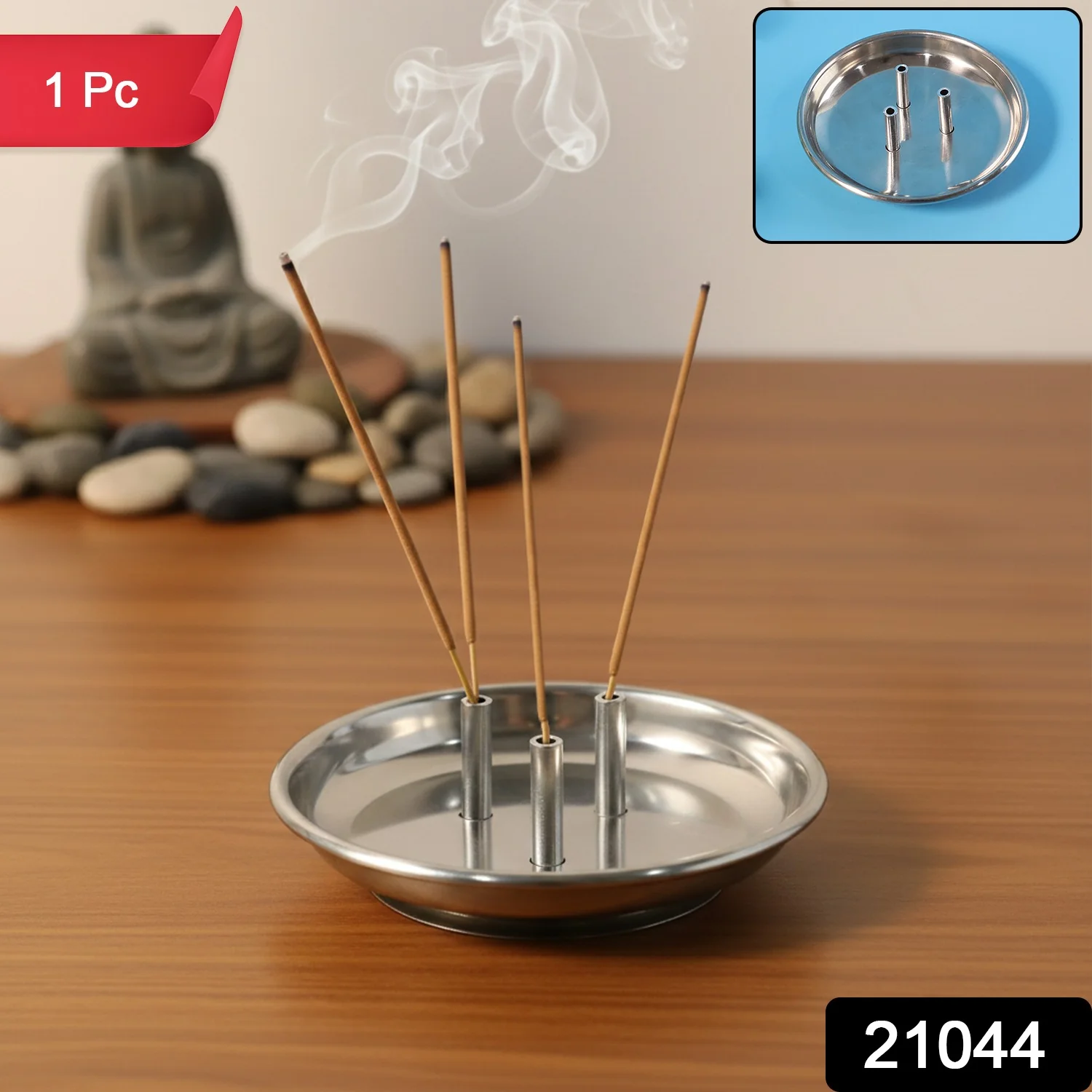 Stainless Steel Agarbatti Stand – Triple Stick Incense Holder - Image 2