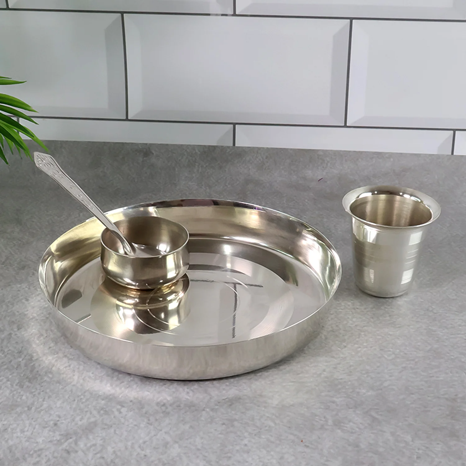 Stainless Steel Pooja Thali Set – Complete 4-Piece Dining Set - Image 4