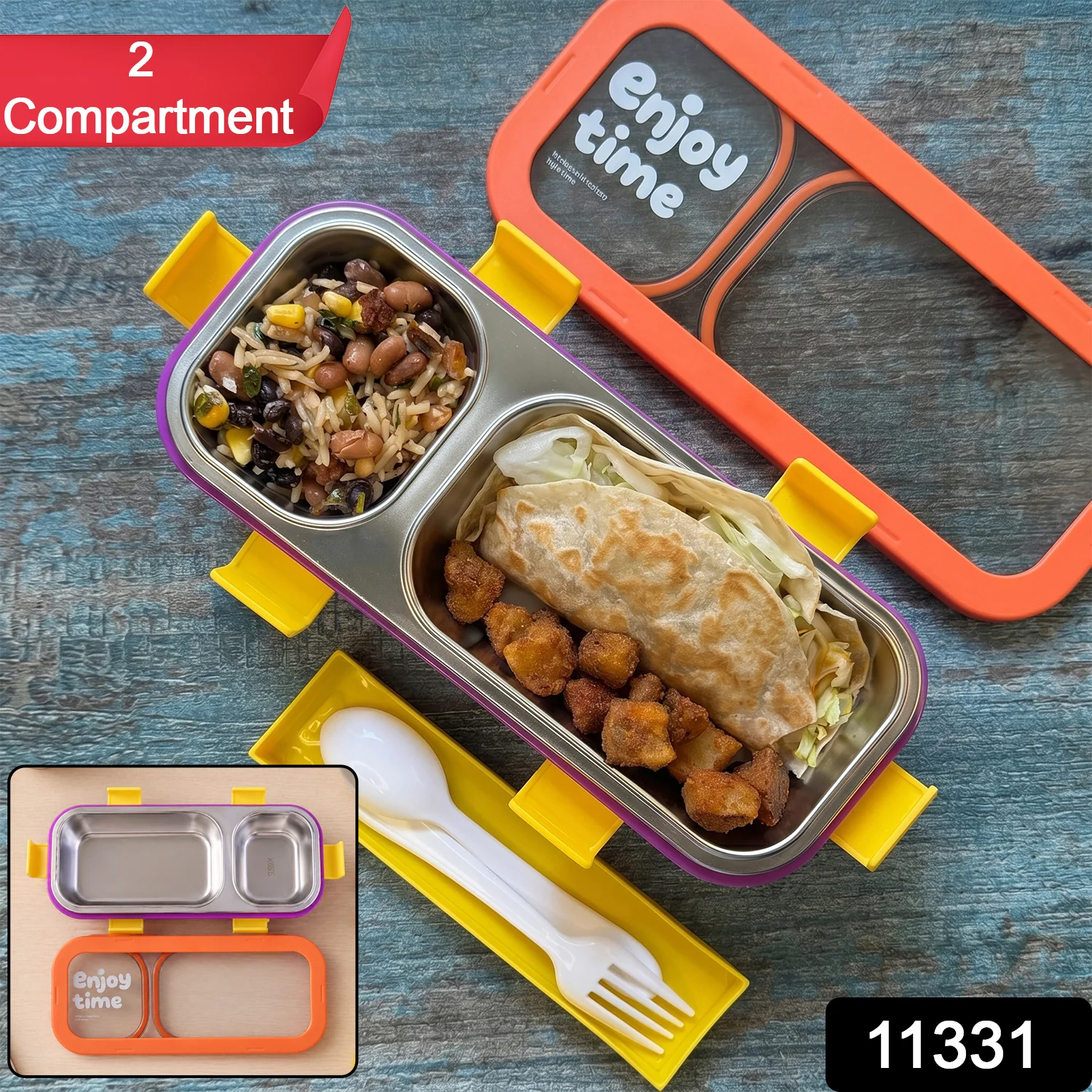 Stainless Steel Leak-Proof Lunch Box – 2 Compartments & Secure Seal - Image 2