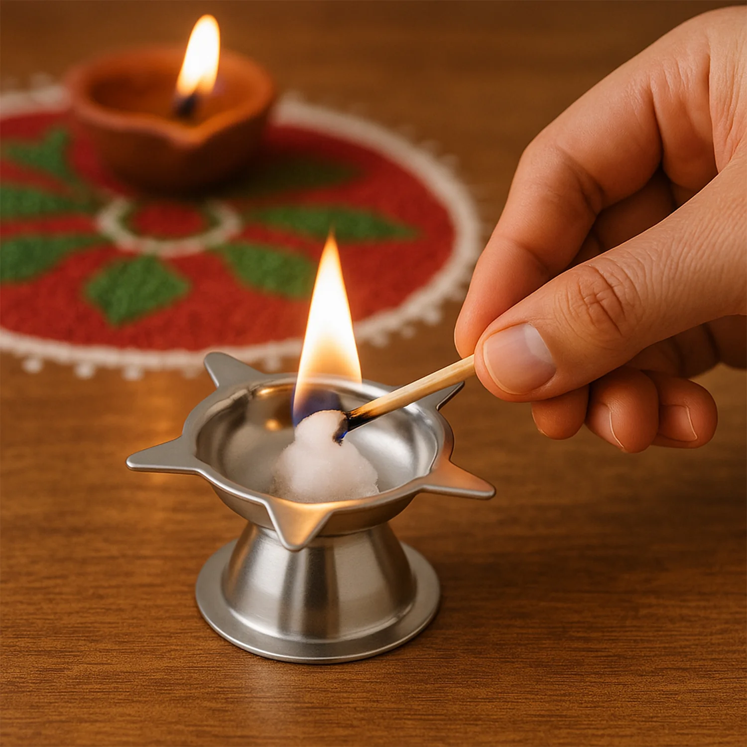 Stainless Steel Lotus Design Diya – Durable Traditional Puja Lamp - Image 4