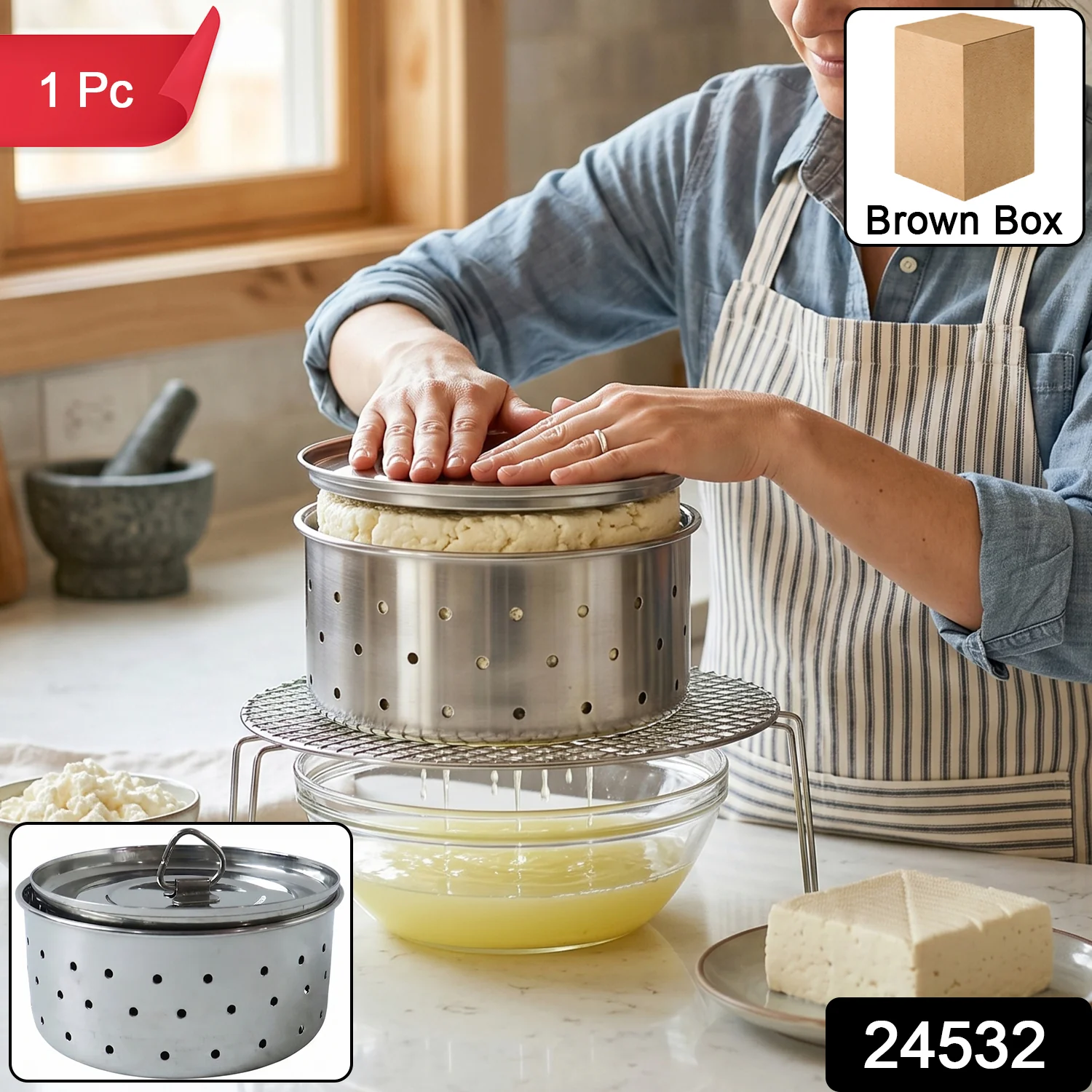 Stainless Steel Paneer Maker Mould with Lid for Cheese and Tofu Pre... - Image 2