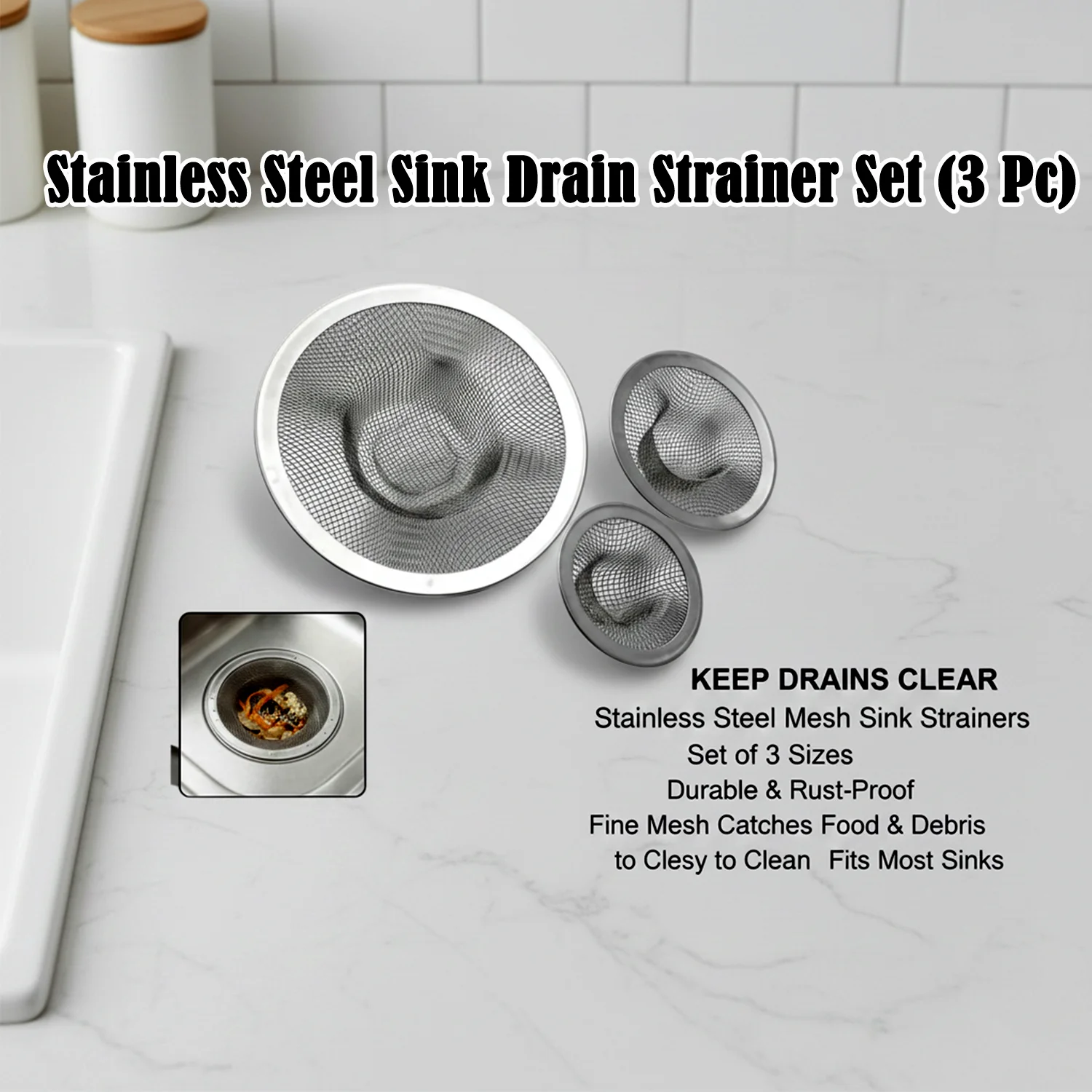 Stainless Steel Sink Drain Strainer Set – Prevents Clogs & Odors - Image 4