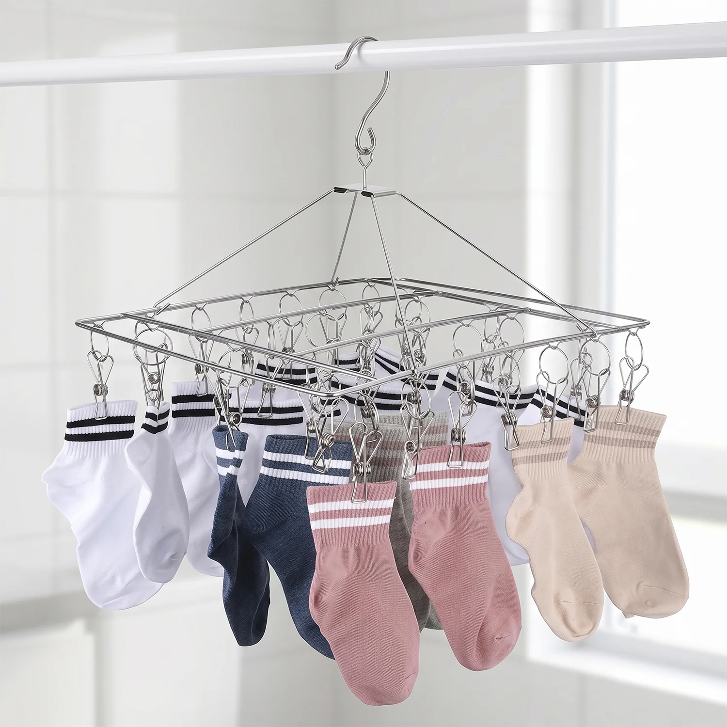 Stainless Steel Square Multi Clip Drying Hanger for Socks, Baby Clothes (1 Set) - Image 7