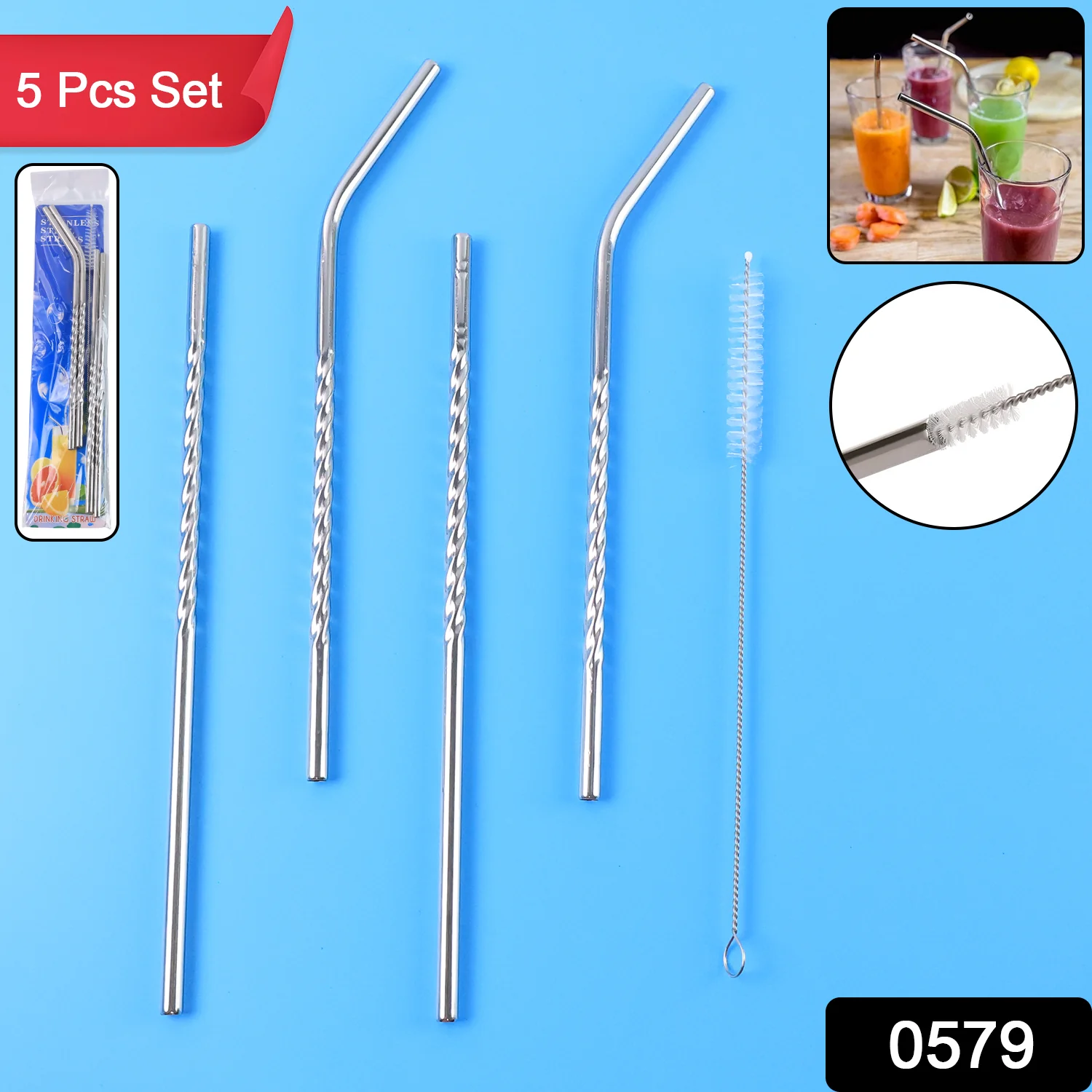 Reusable Stainless Steel Straws – Set of 4 with Brush | SparkleTidy - Image 8