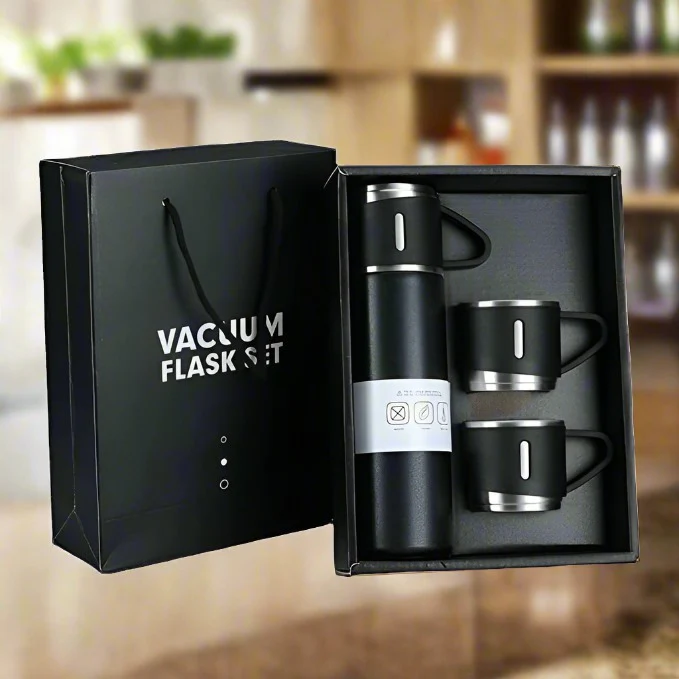 Stainless Steel Vacuum Flask Set with 3 Cups – 500ml | Biz Sip - Image 3