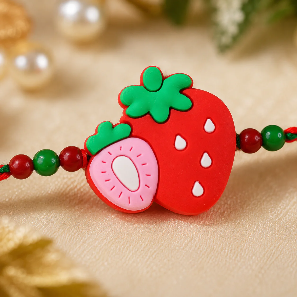 Strawberry Charm Kids Beaded Premium Designer Rakhi for Brother