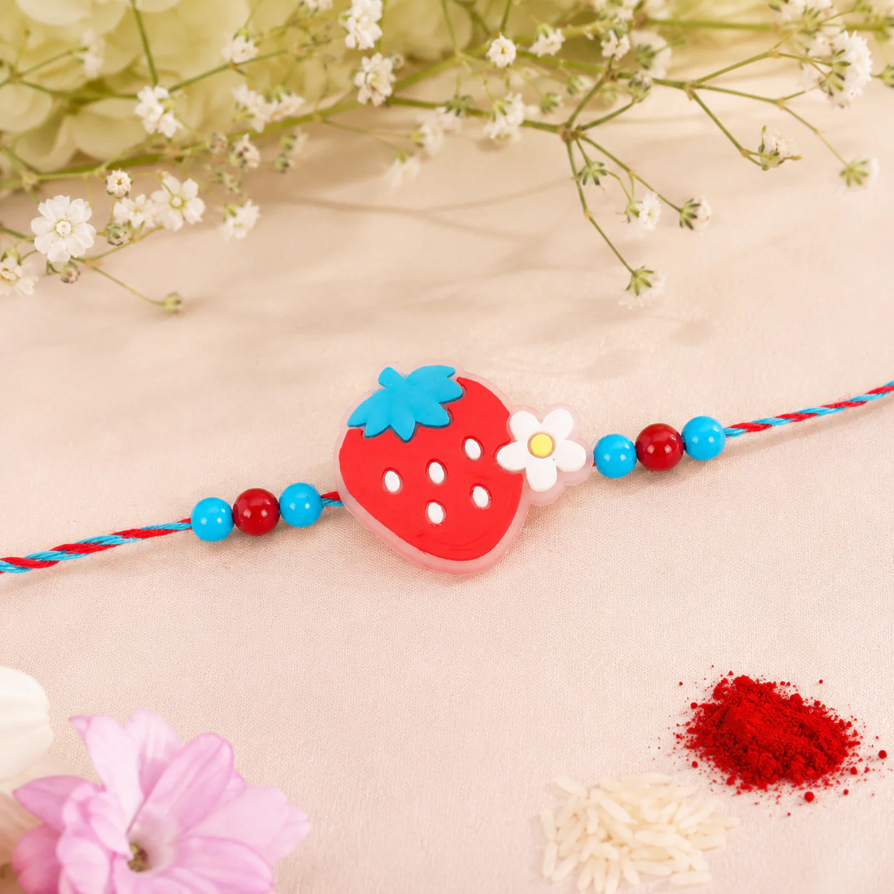 Strawberry Charm Kids Thread Premium Designer Rakhi for Brother