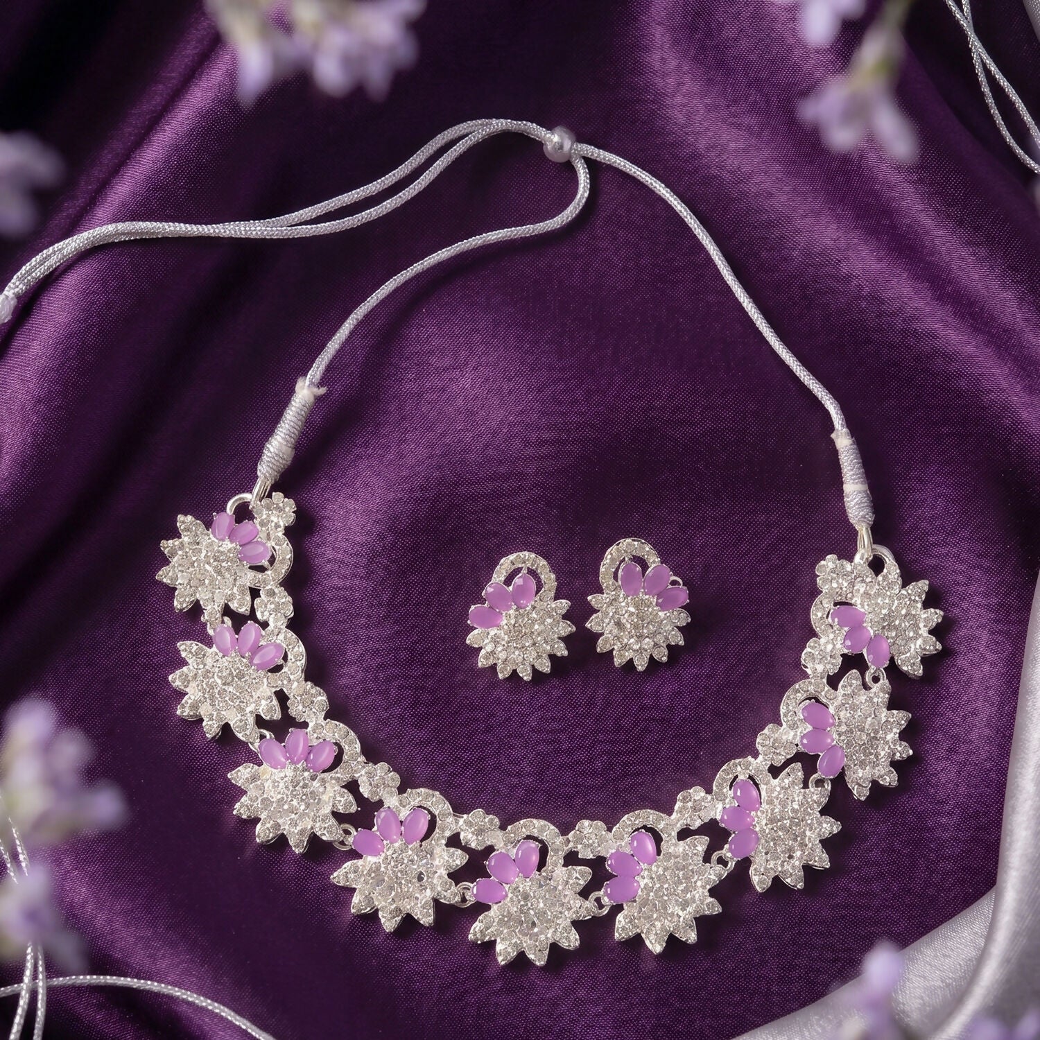 Pink Floral Necklace Set – Elegant for Weddings & Parties - Image 2