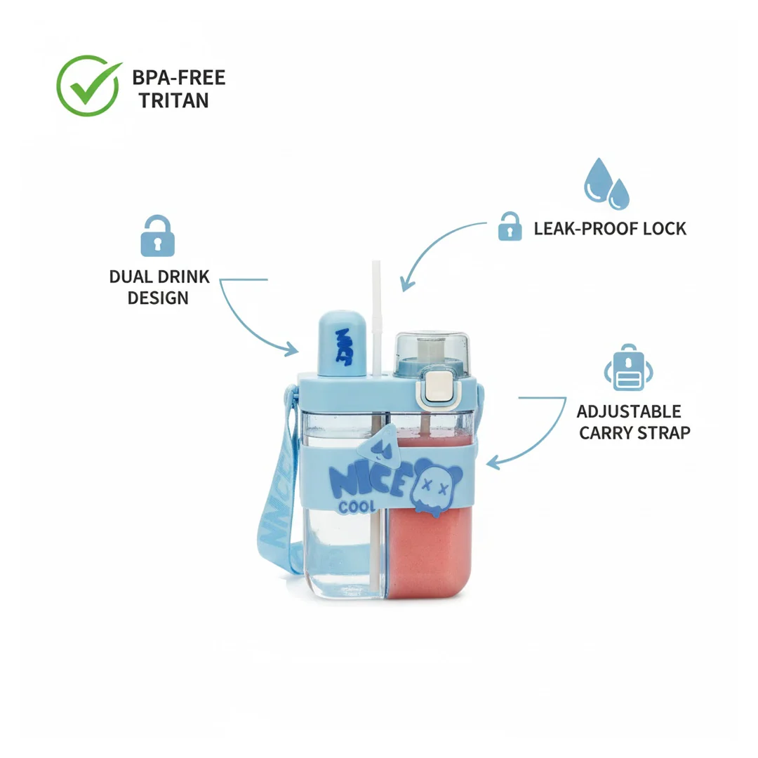 Kids Water Bottle with Dual Compartments – Straw & Strap | Own Hydrate - Image 5