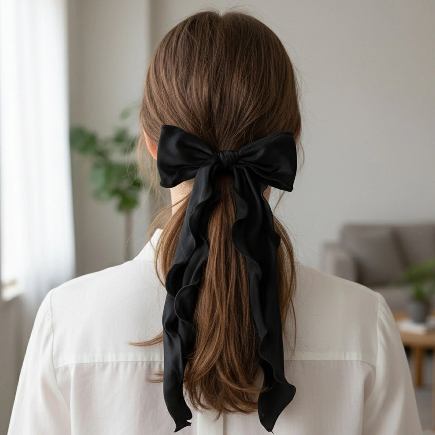 Fabric Hair Scrunchie with Bow Tie – Soft, Stylish Hair Accessory - Image 3