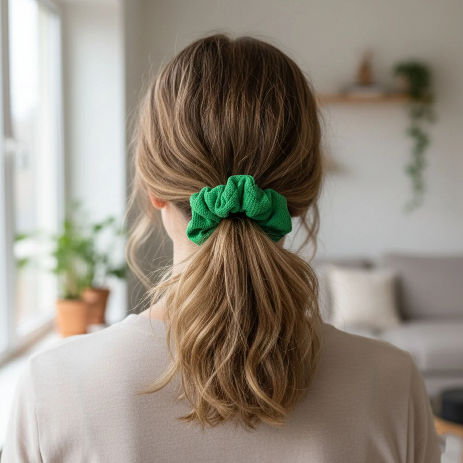 Fabric Hair Scrunchie with Bow Tie – Soft, Stylish Hair Accessory - Image 4