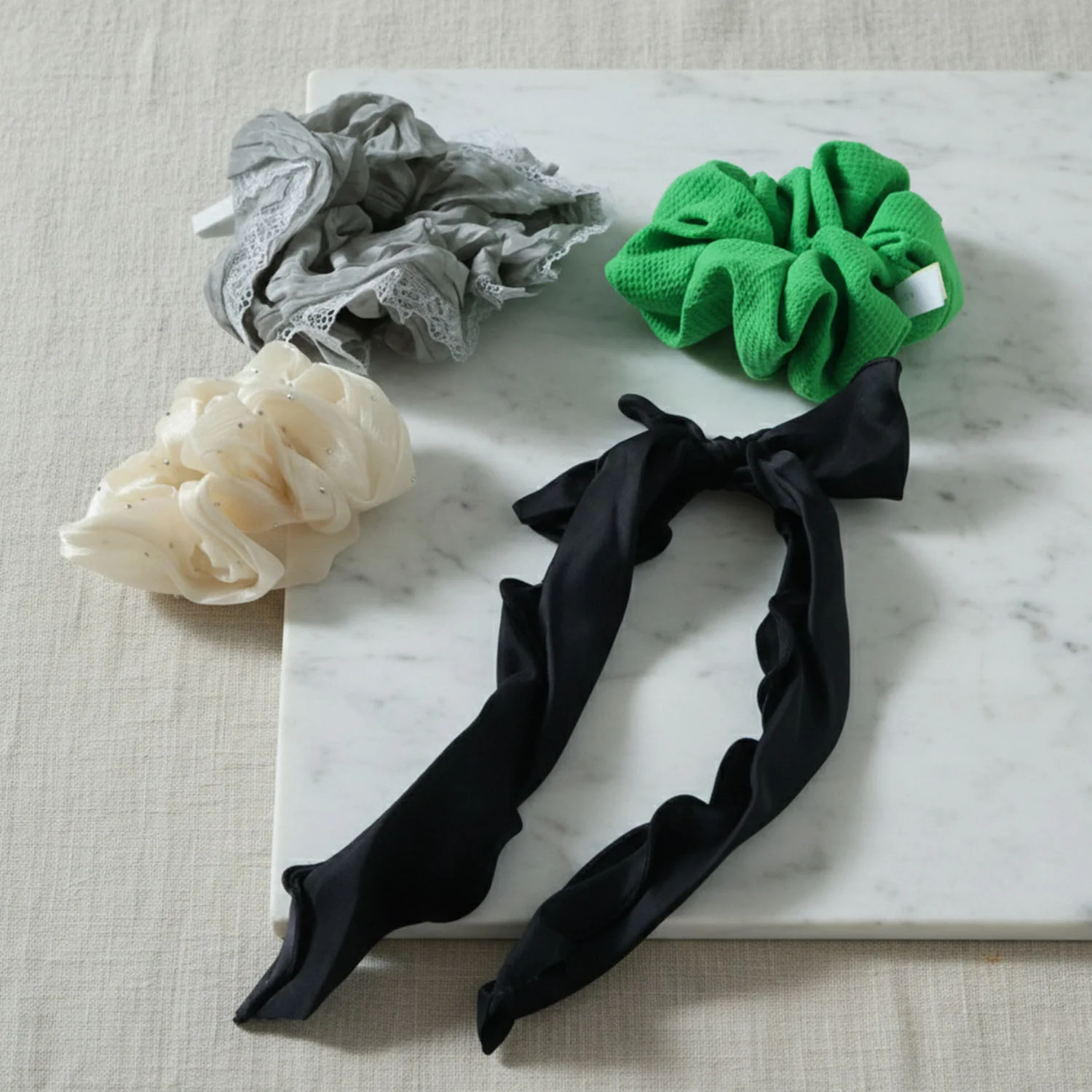 Fabric Hair Scrunchie with Bow Tie – Soft, Stylish Hair Accessory - Image 7