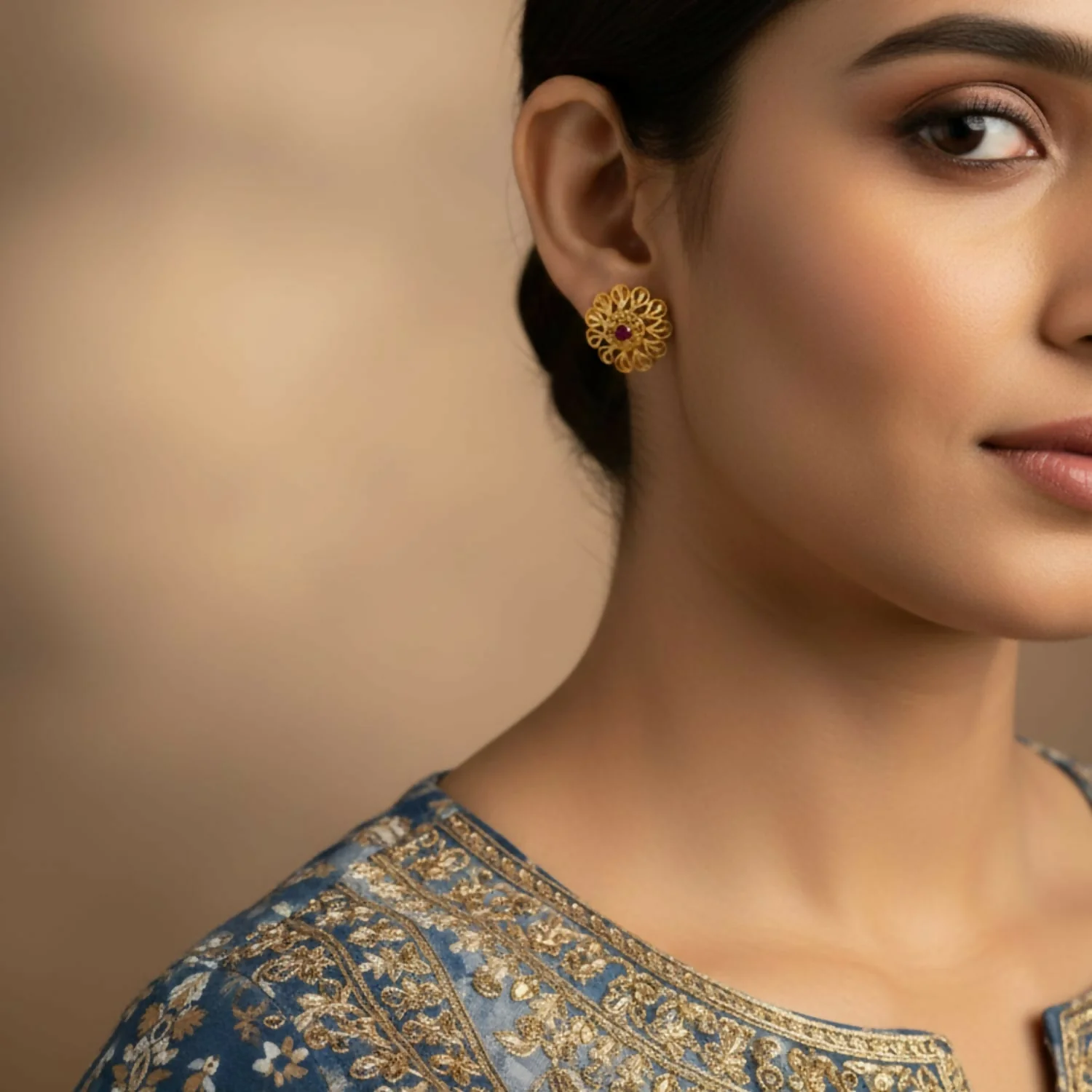 Gold Finish Traditional Jhumka Earrings – Elegant Festive Jewellery - Image 2