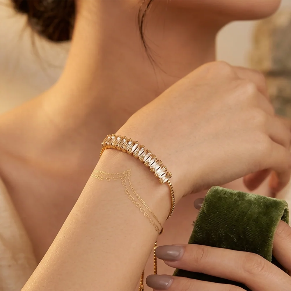 Stylish Gold Plated American Diamond Bracelet – Elegant and Versatile Accessory - Image 2