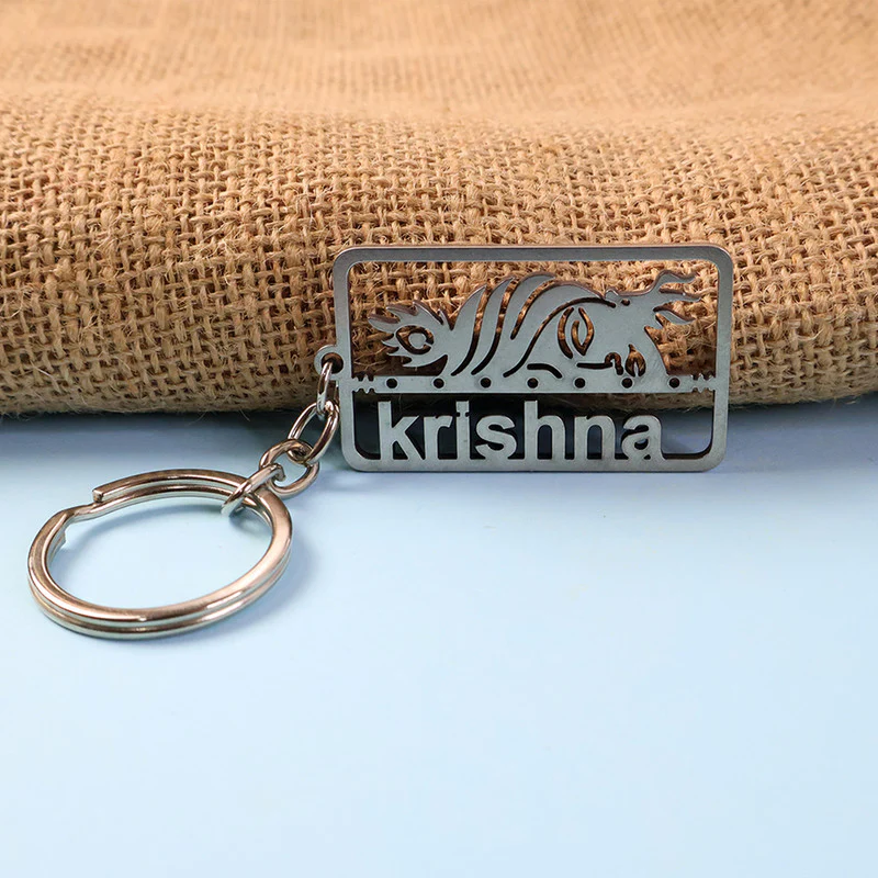 Krishna Cutout Metal Keychain – Durable Rectangular Design - Image 3