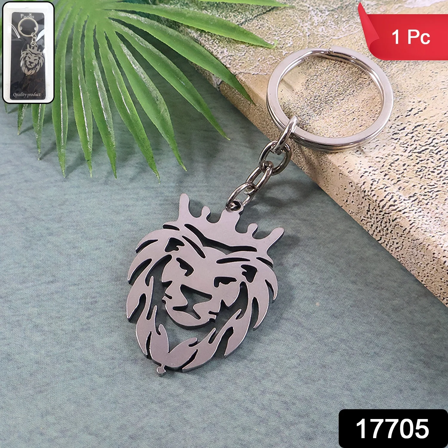 Lion Head Keychain – Stainless Steel Durable Crown Design - Image 3
