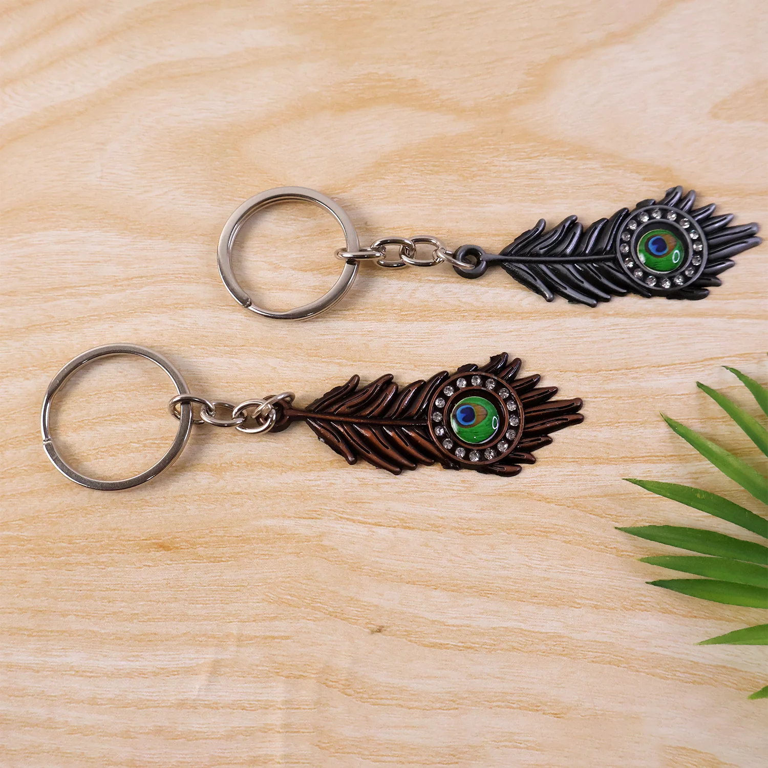 Mor Pankh Peacock Feather Keychain – Elegant Crystal Accent - Image 6