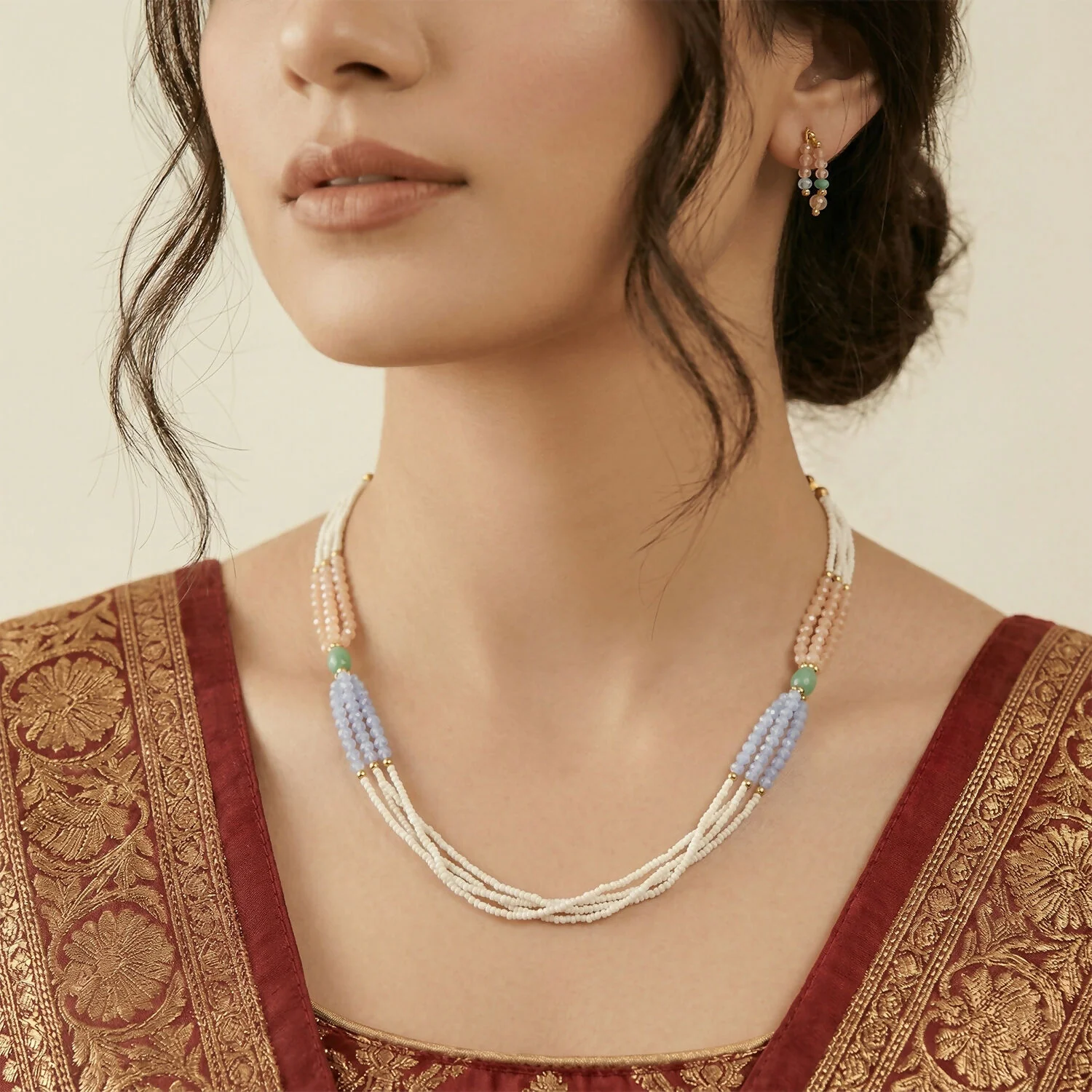Pearl Necklace – Elegant Multi-Layer Beads in Pastel Tones - Image 3