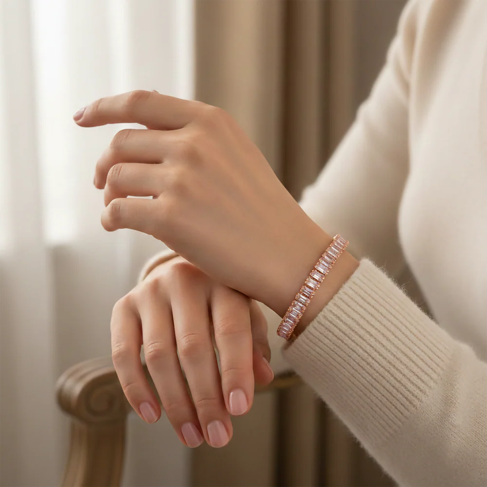 Elegant Rose Gold Plated AD Stone Bracelet – Sparkling & Versatile Wear - Image 2