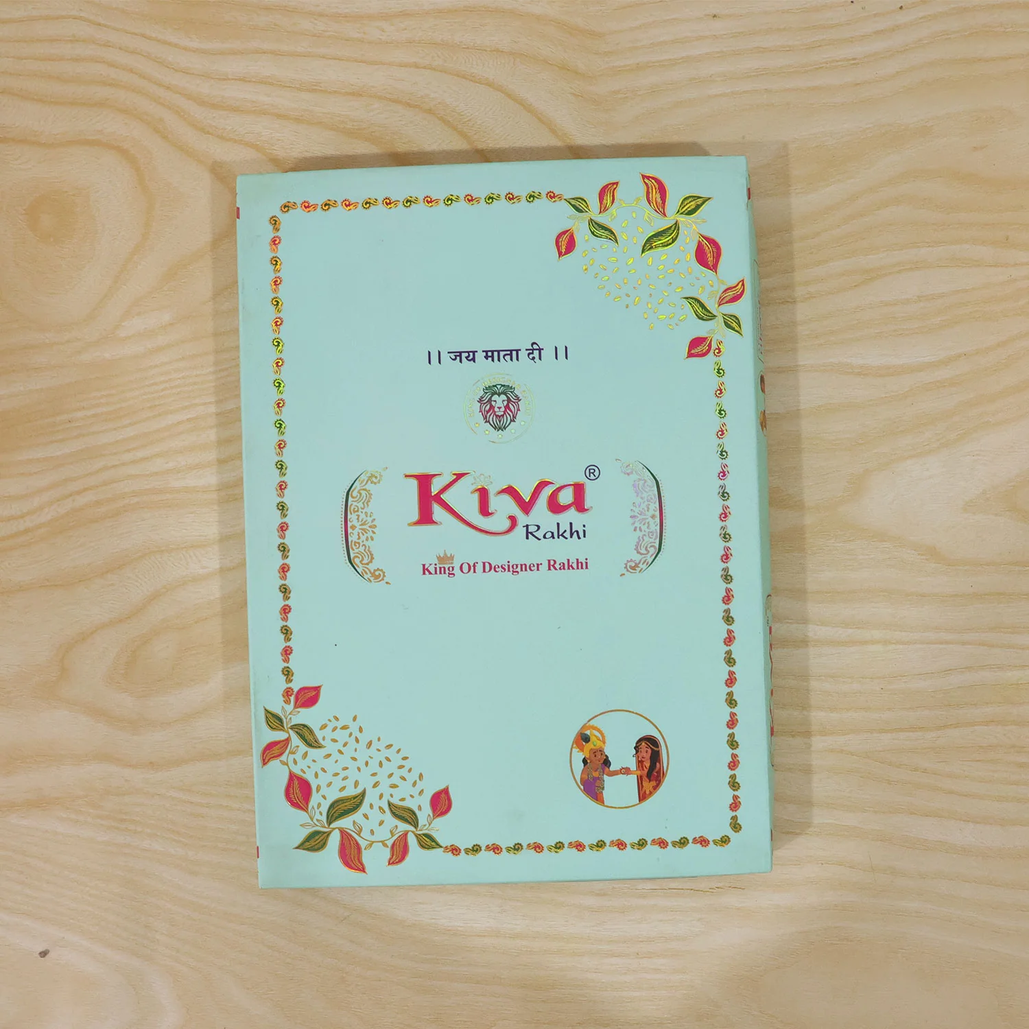 Sunburst Stone Rakhi with Magenta Centre, Pearl Beads, Roli Chawal Coin and Card Packing - Image 7
