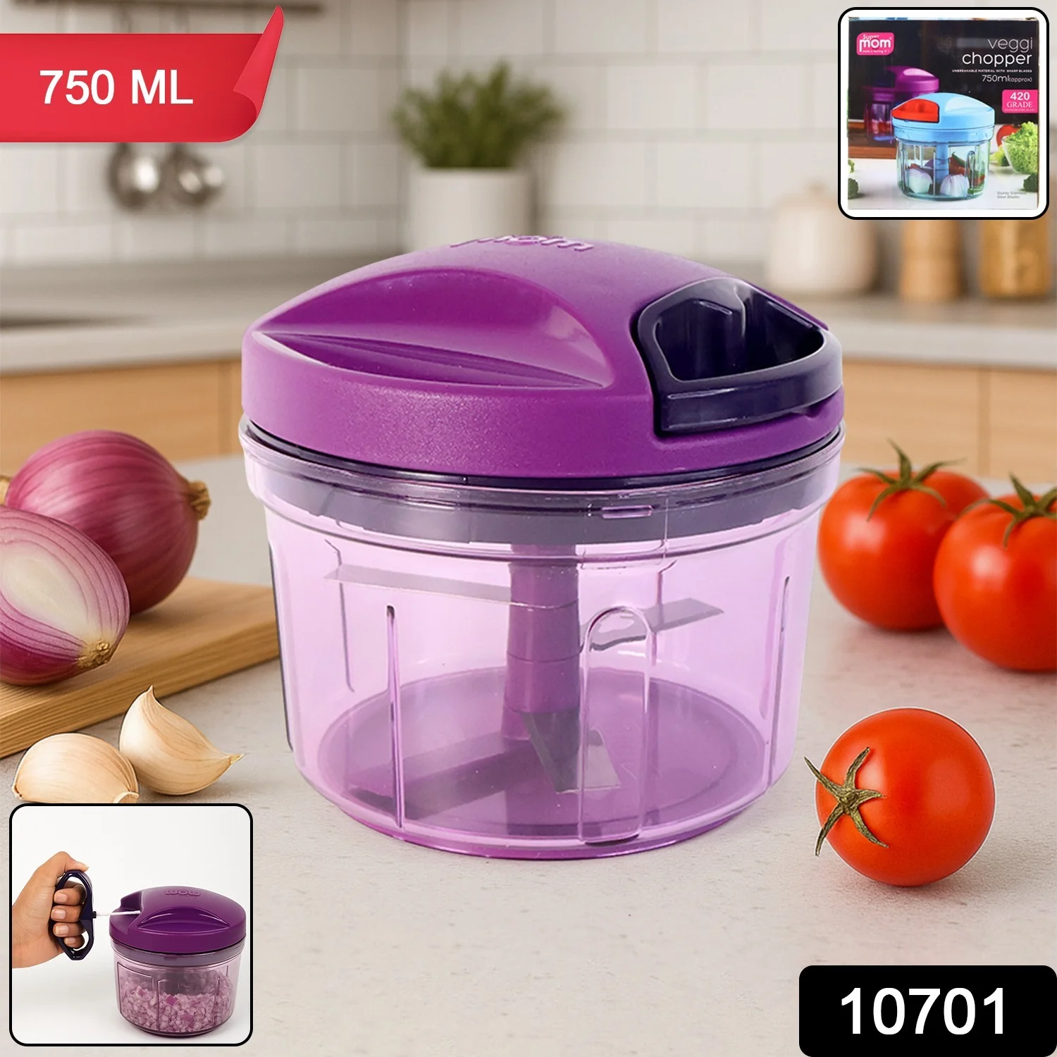 Vegetable Chopper 750ml – Efficient Pull String Cutter - Image 2