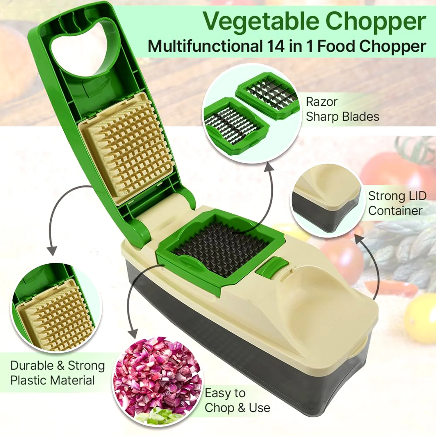 Vegetable Chopper – Quick Nicer Dicer with 4 Stainless Blades - Image 4