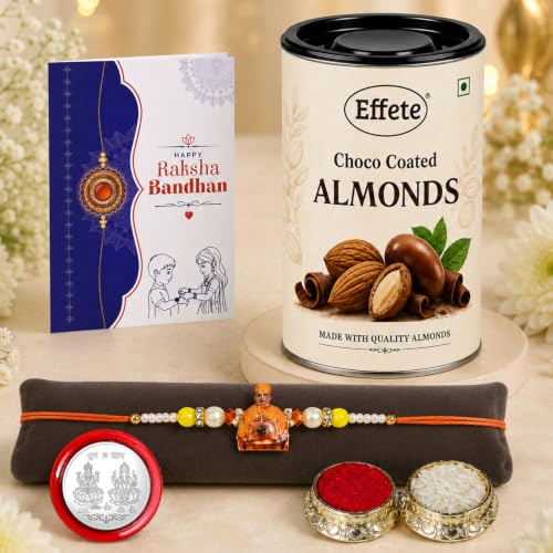 Swami Maharaj Rakhi Combo - Raksha Bandhan Gift with Choco Almonds 96gm, Pack of 5 - Image 4