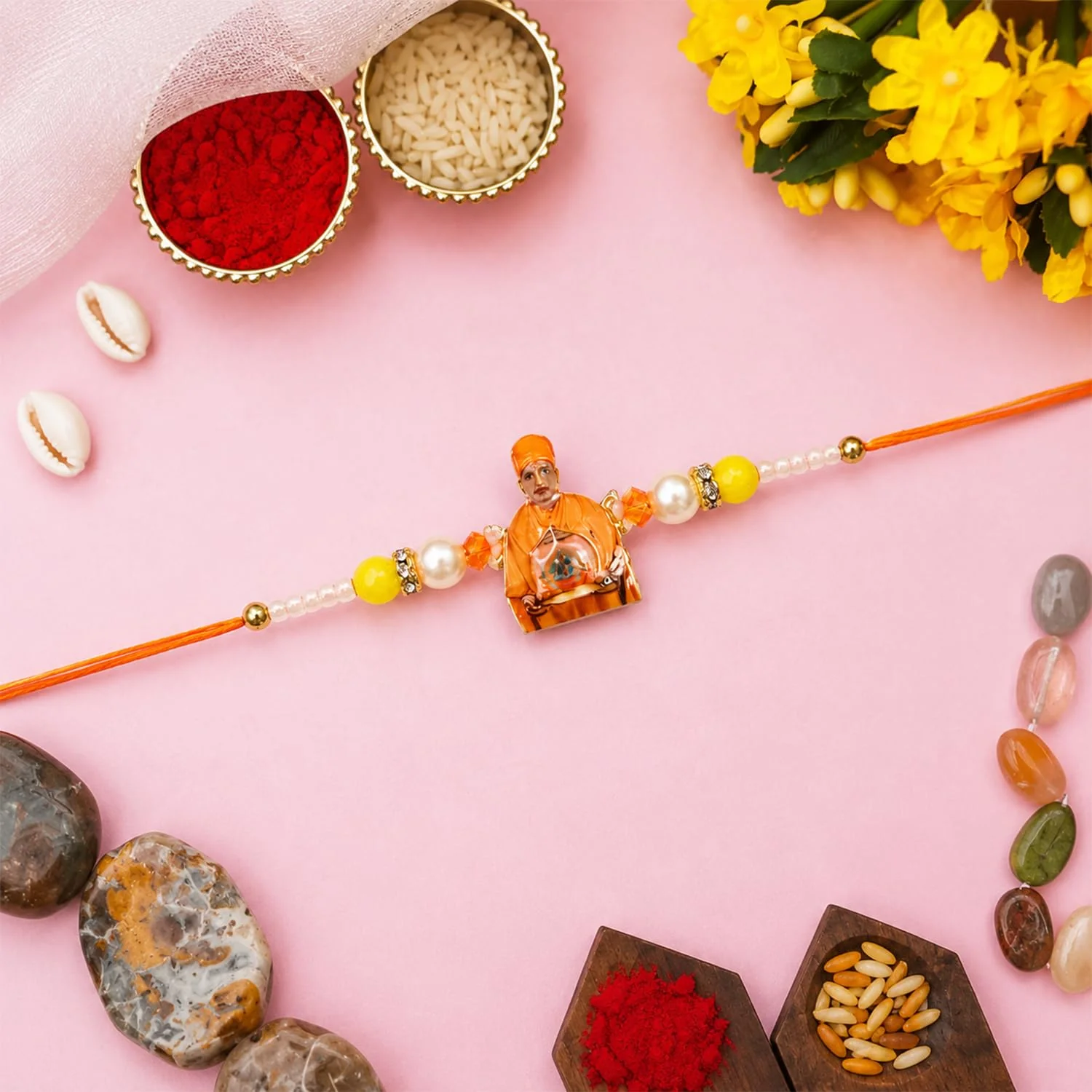 Swami Maharaj Rakhi Combo - Raksha Bandhan Gift with Choco Butterscotch 96gm, Pack of 5 - Image 13