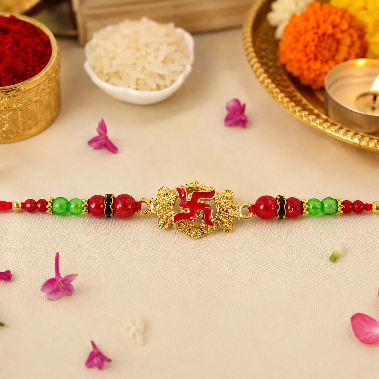 Swastik Symbol Rakhi – Elegant Traditional Festive Accessory - Image 3
