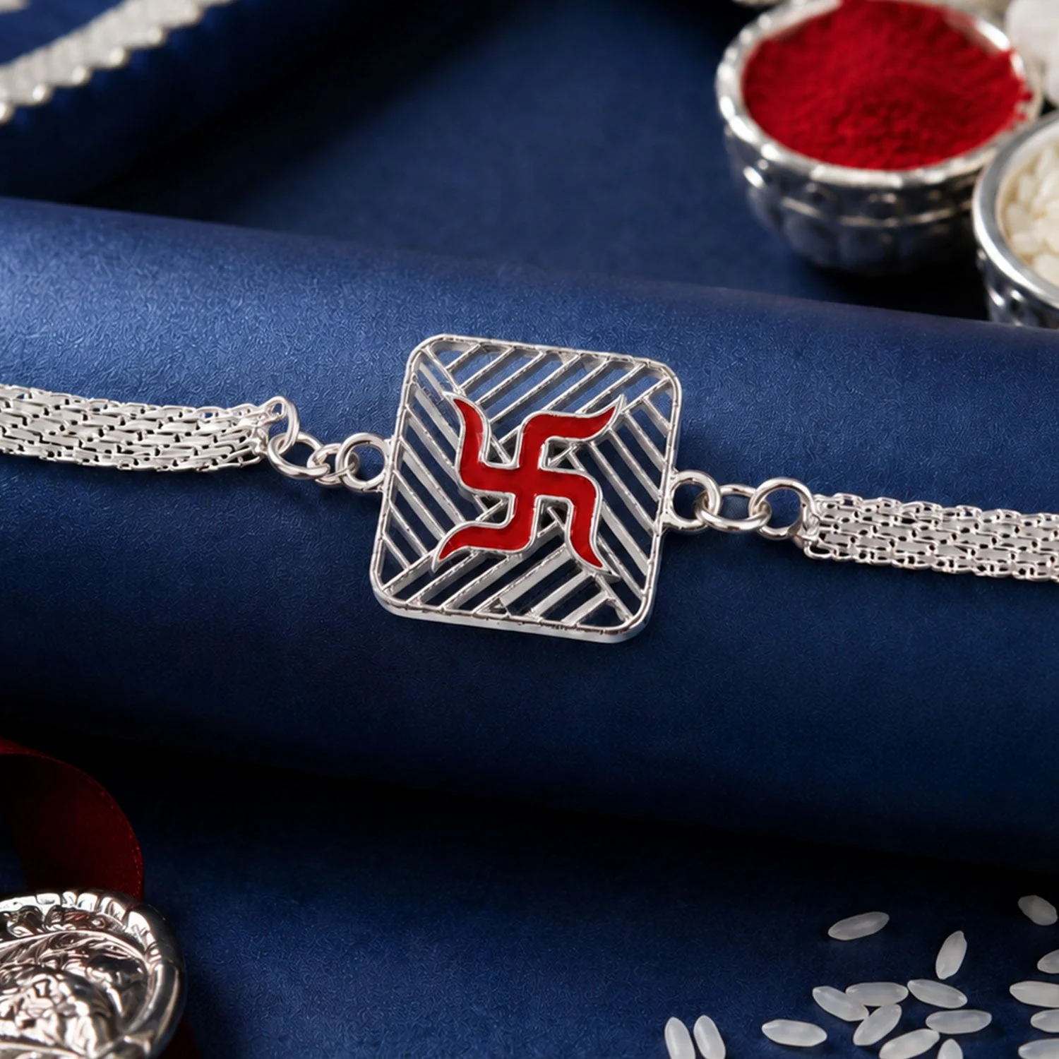 Swastik Symbol Square Chain Style Rakhi for Brother - Image 3