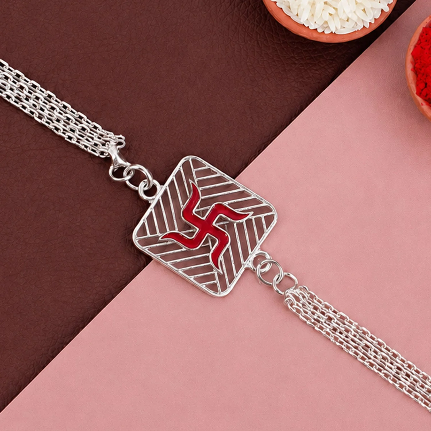 Swastik Symbol Square Chain Style Rakhi for Brother - Image 4