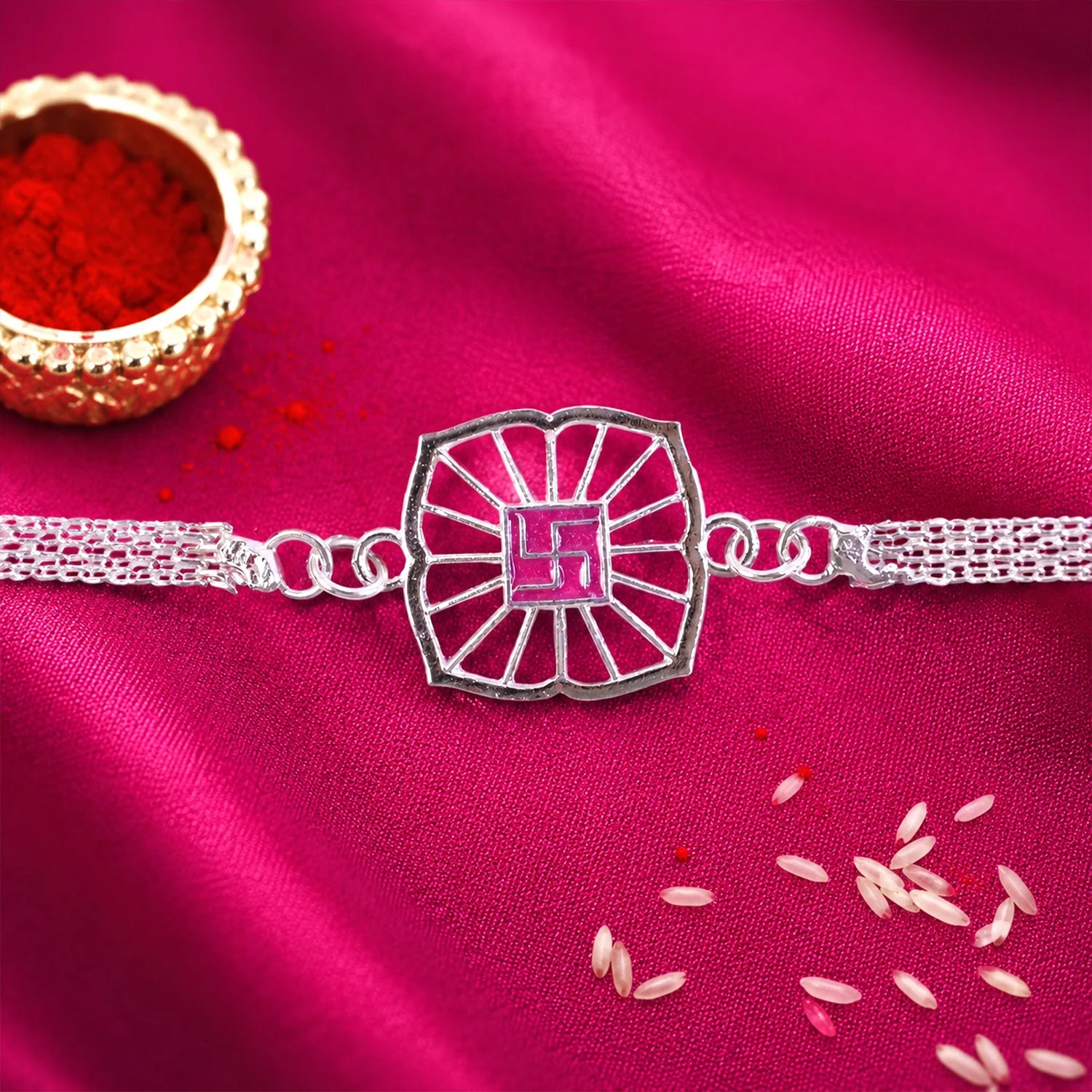 Swastik Symbol Square Chain Style Rakhi for Brother - Image 3