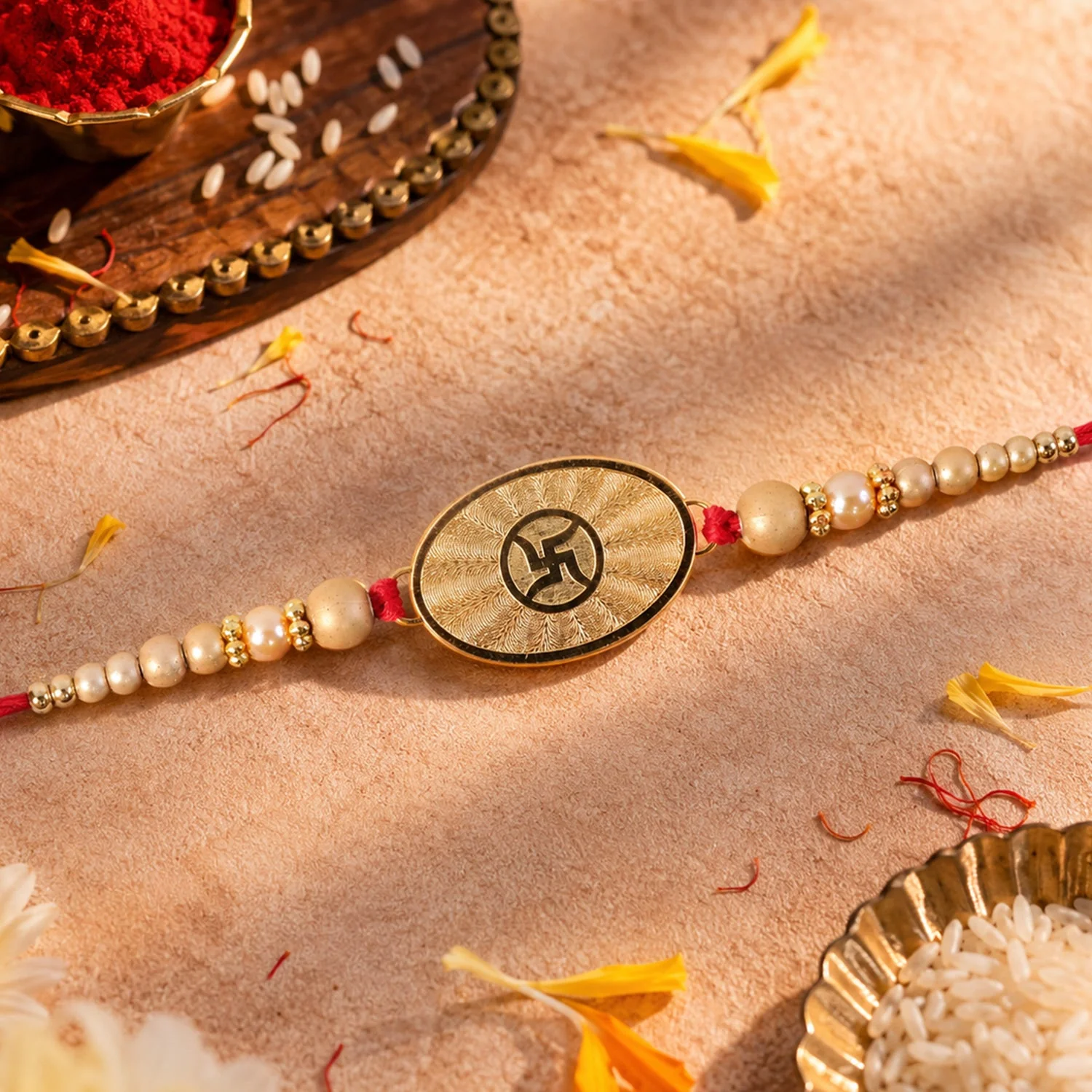 Swastik Symbol Wooden Beaded Premium Designer Rakhi for Brother