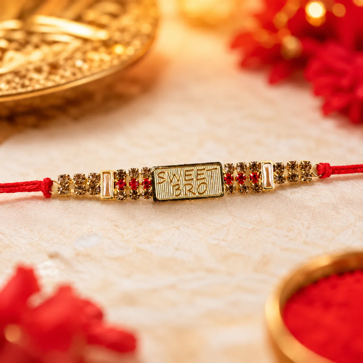 Engraved Rakhi for Brother – Elegant Design with Decorative Stones - Image 4