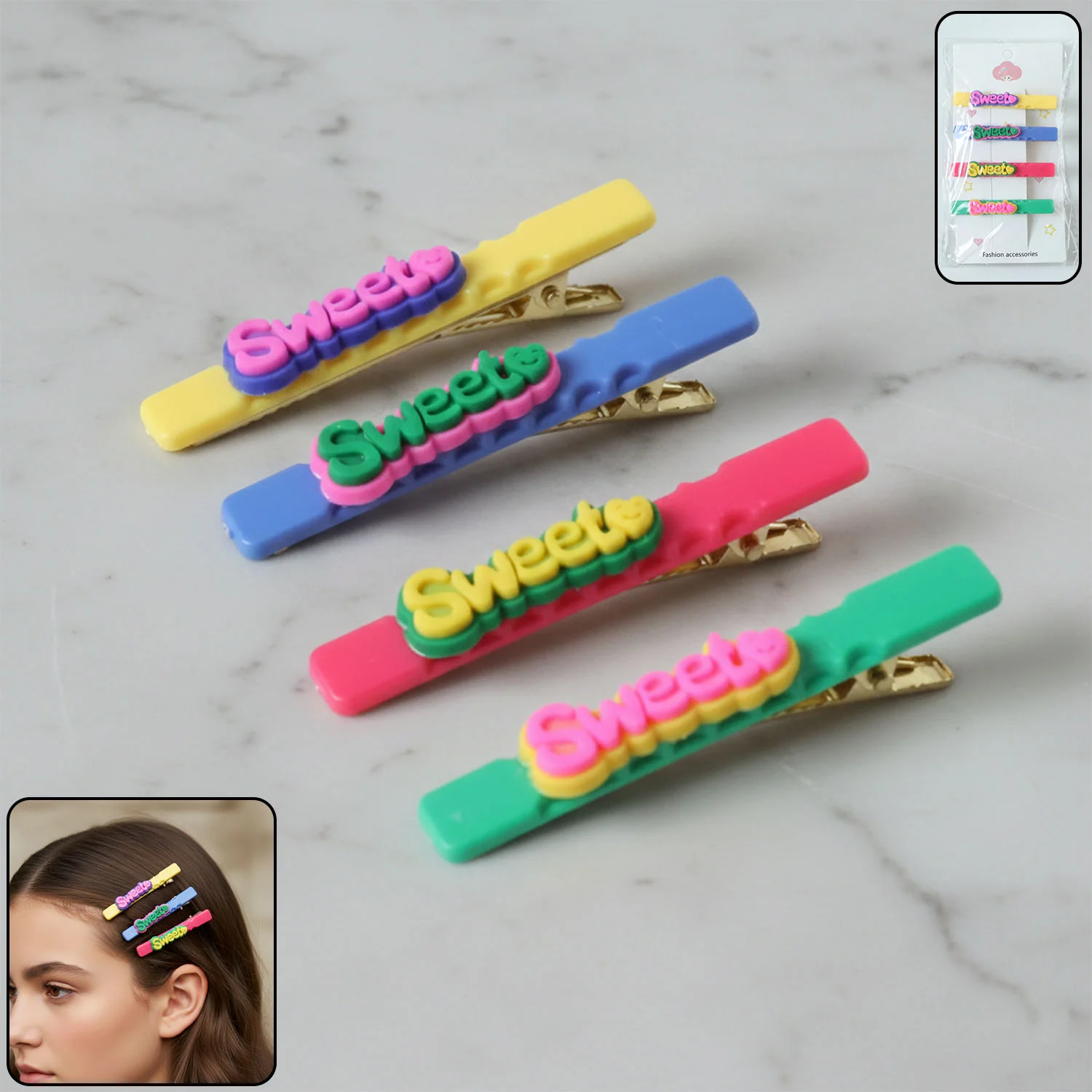 Sweet Text Hair Clip Set – Trendy Lightweight Fashion Pins (4 Pc)