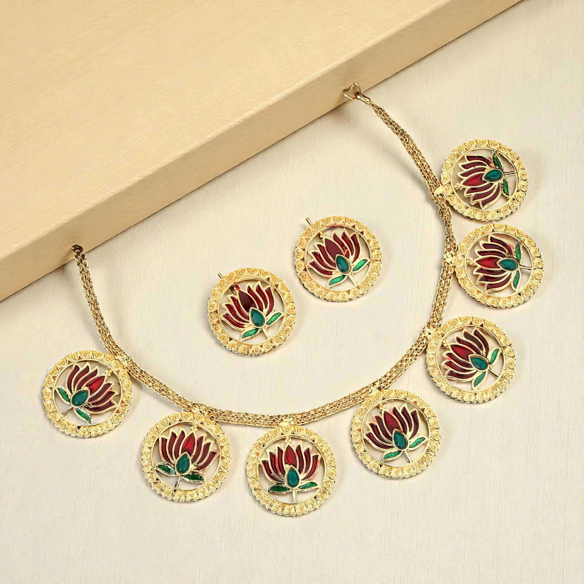 Lakshmi Coin Choker Necklace with Jhumka Earrings – Temple Jewellery - Image 3