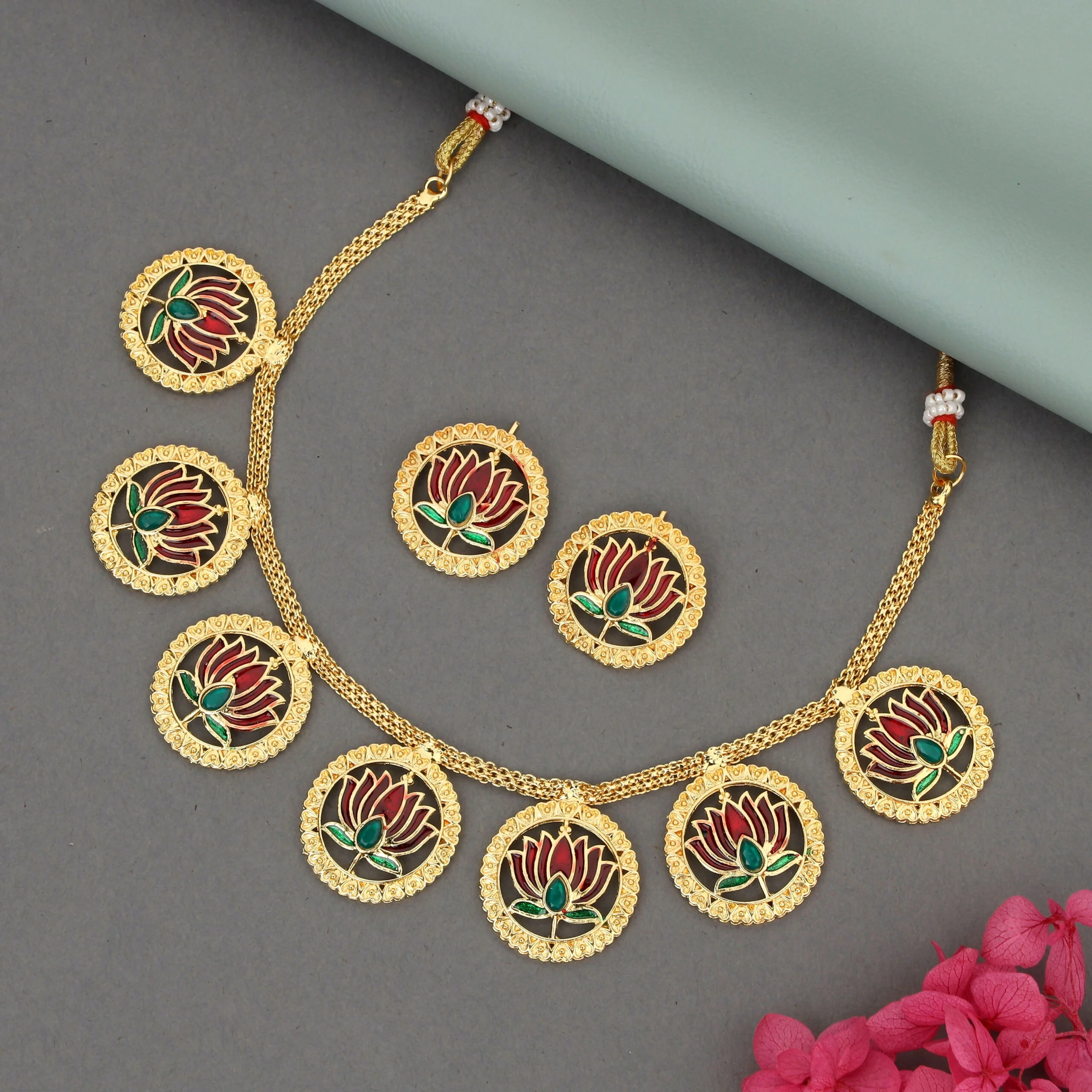 Lakshmi Coin Choker Necklace – Classic Temple Jewellery Set with Jhumka Earrings - Image 3