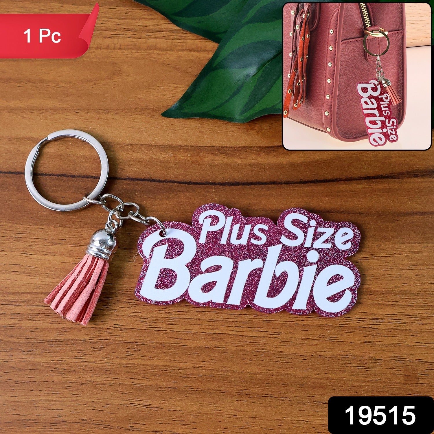 Plus Size Barbie Keychain – Glitter Finish & Tassel Charm - Image 2